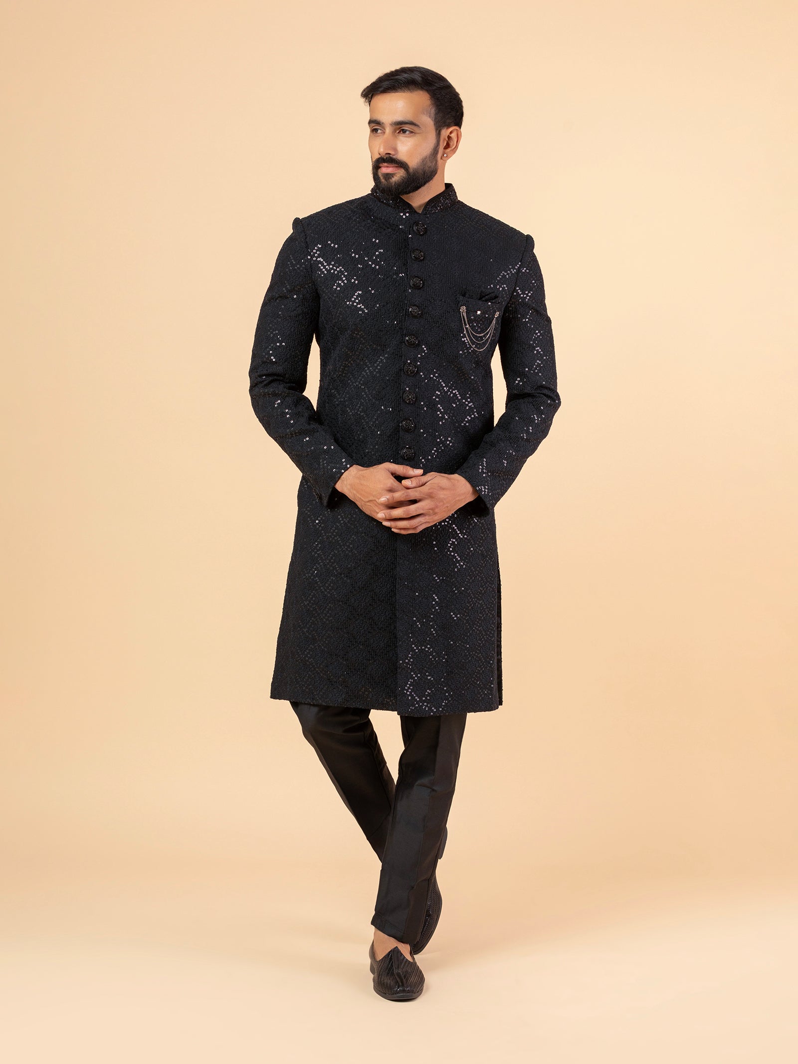 Dark Onyx Allover-Sequined Sherwani