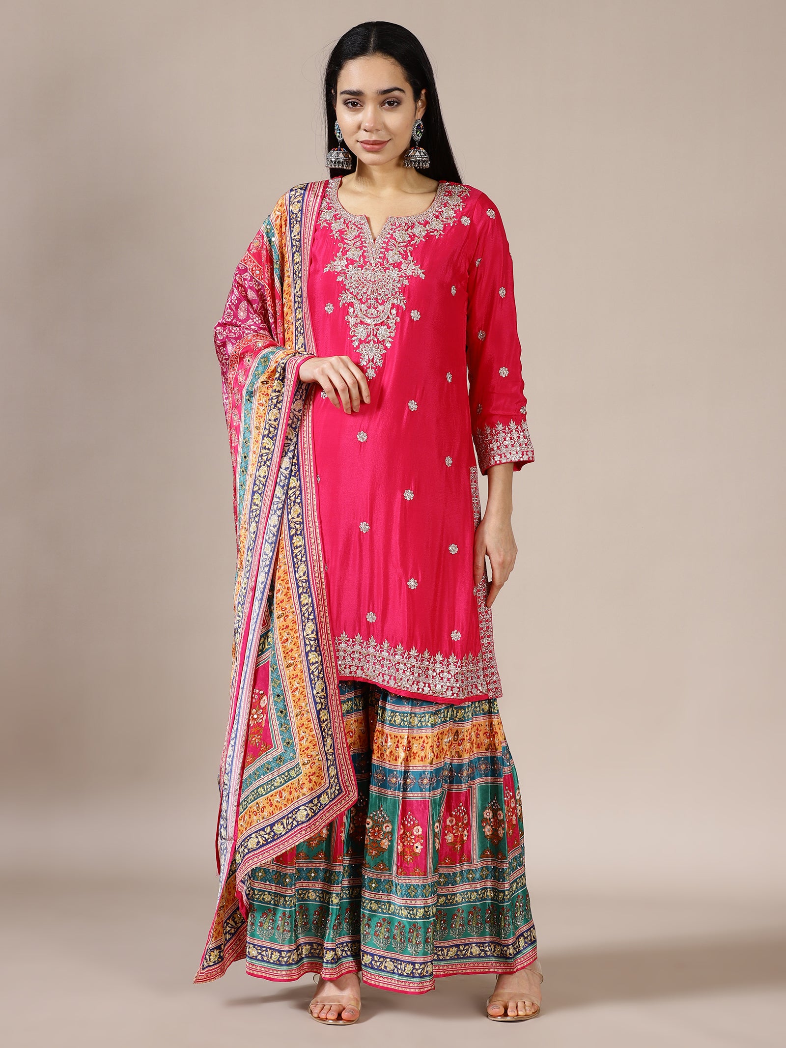 Rani Zari Kurta with Printed Gharara Set