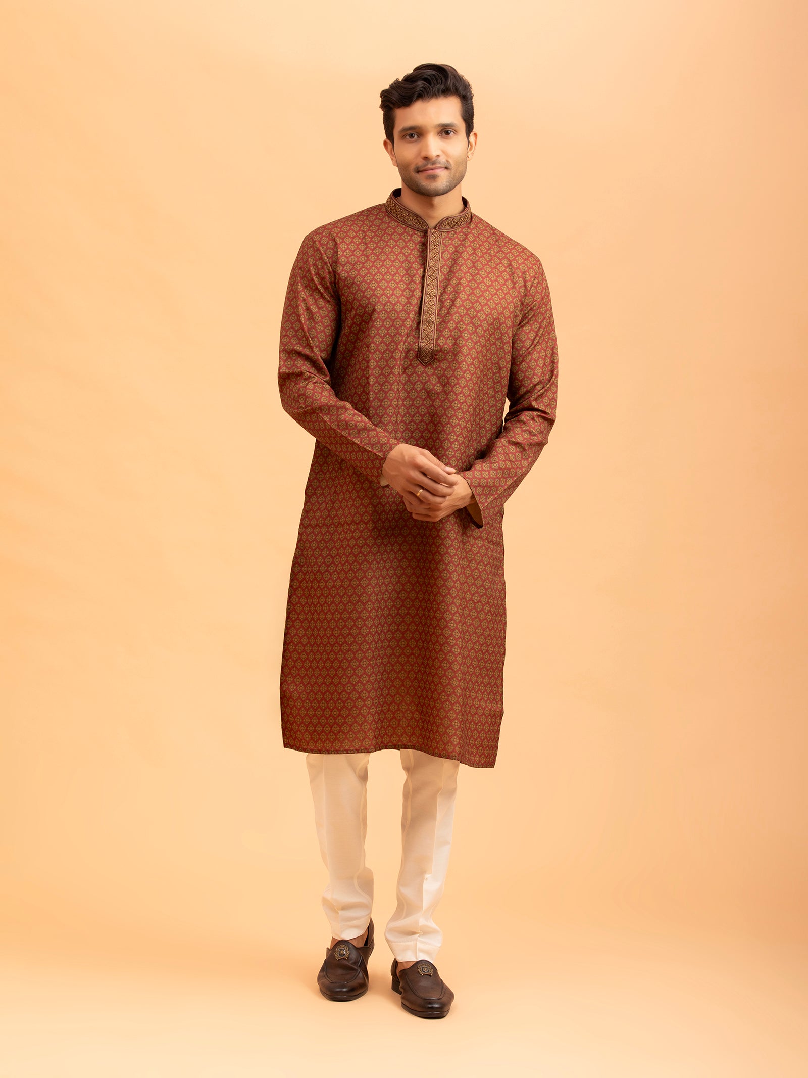 Maroon Geometric Patterned Kurta
