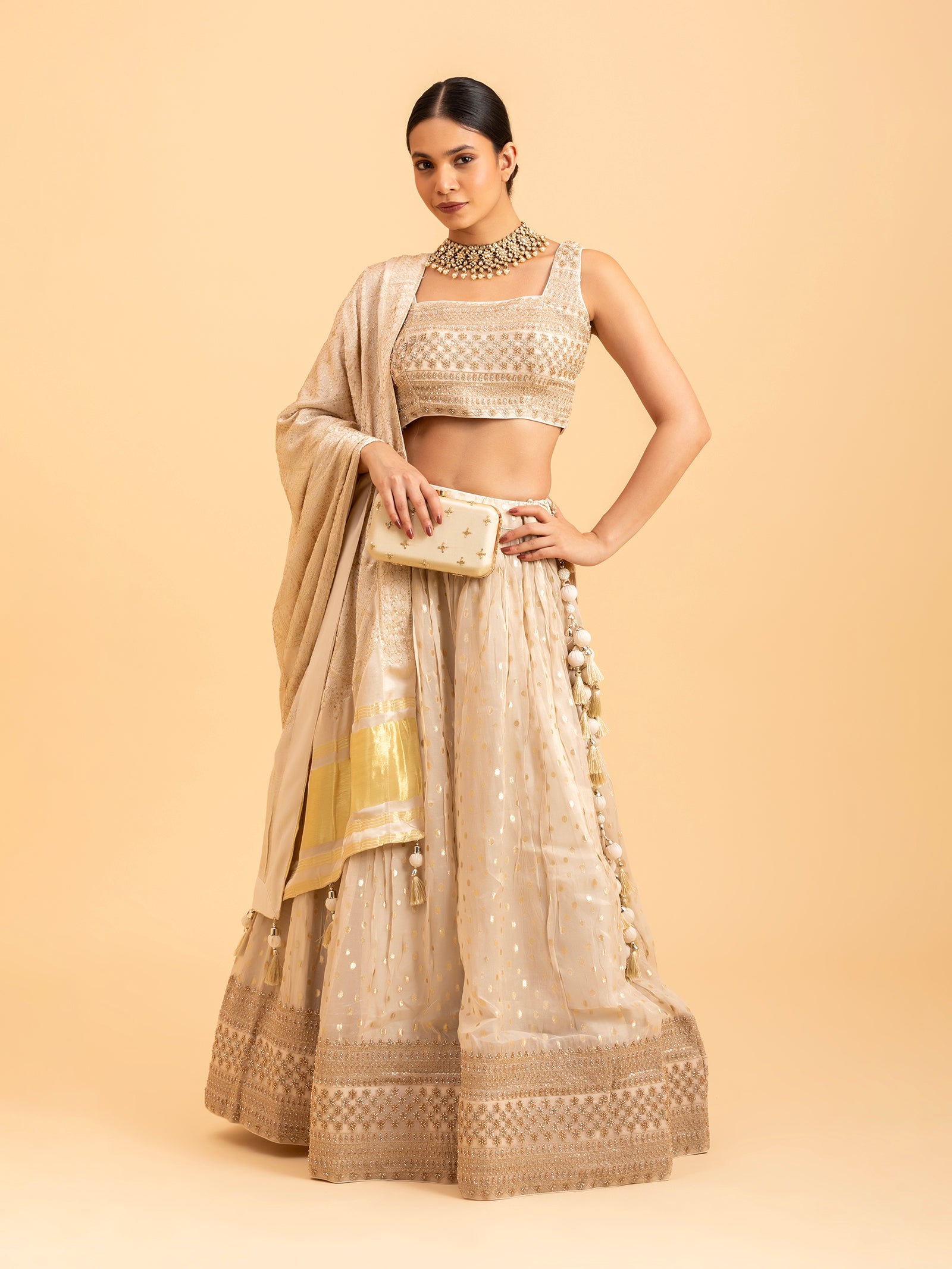 Ivory Radiance Mukaish Lehenga