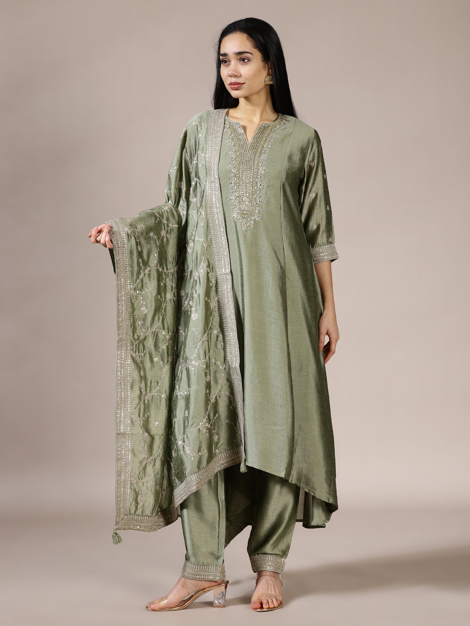 Sage Green Sequined Suit Set