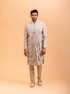 Beige Floral Embroidered Sherwani Set