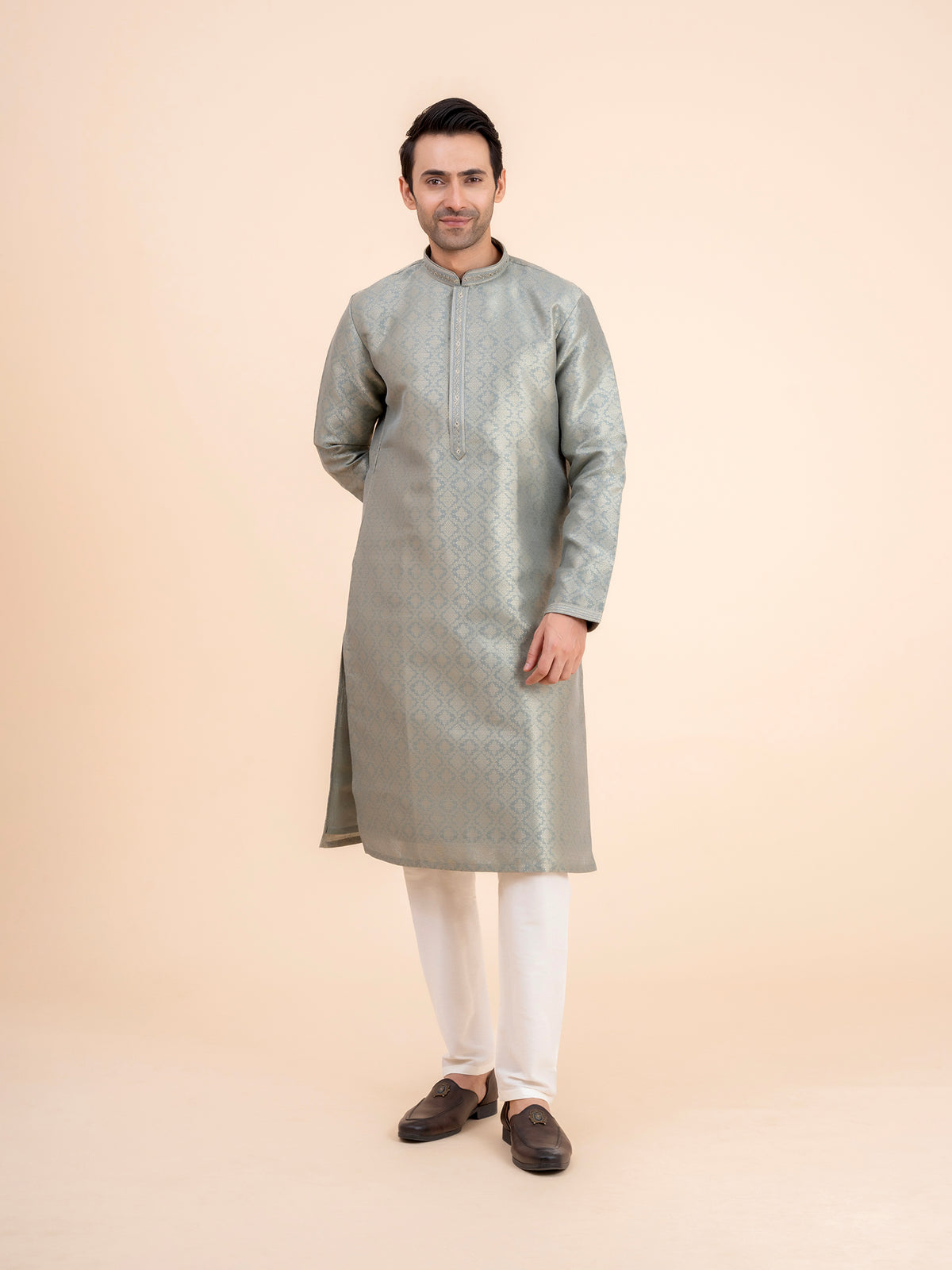 Sage Green Brocade Kurta Set