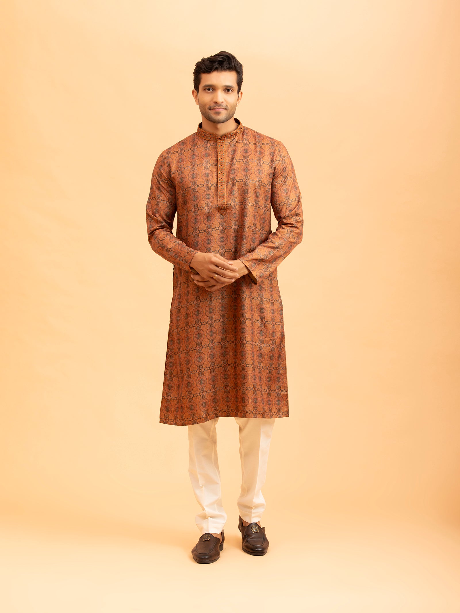 Terracotta Paisley Jacquard Kurta