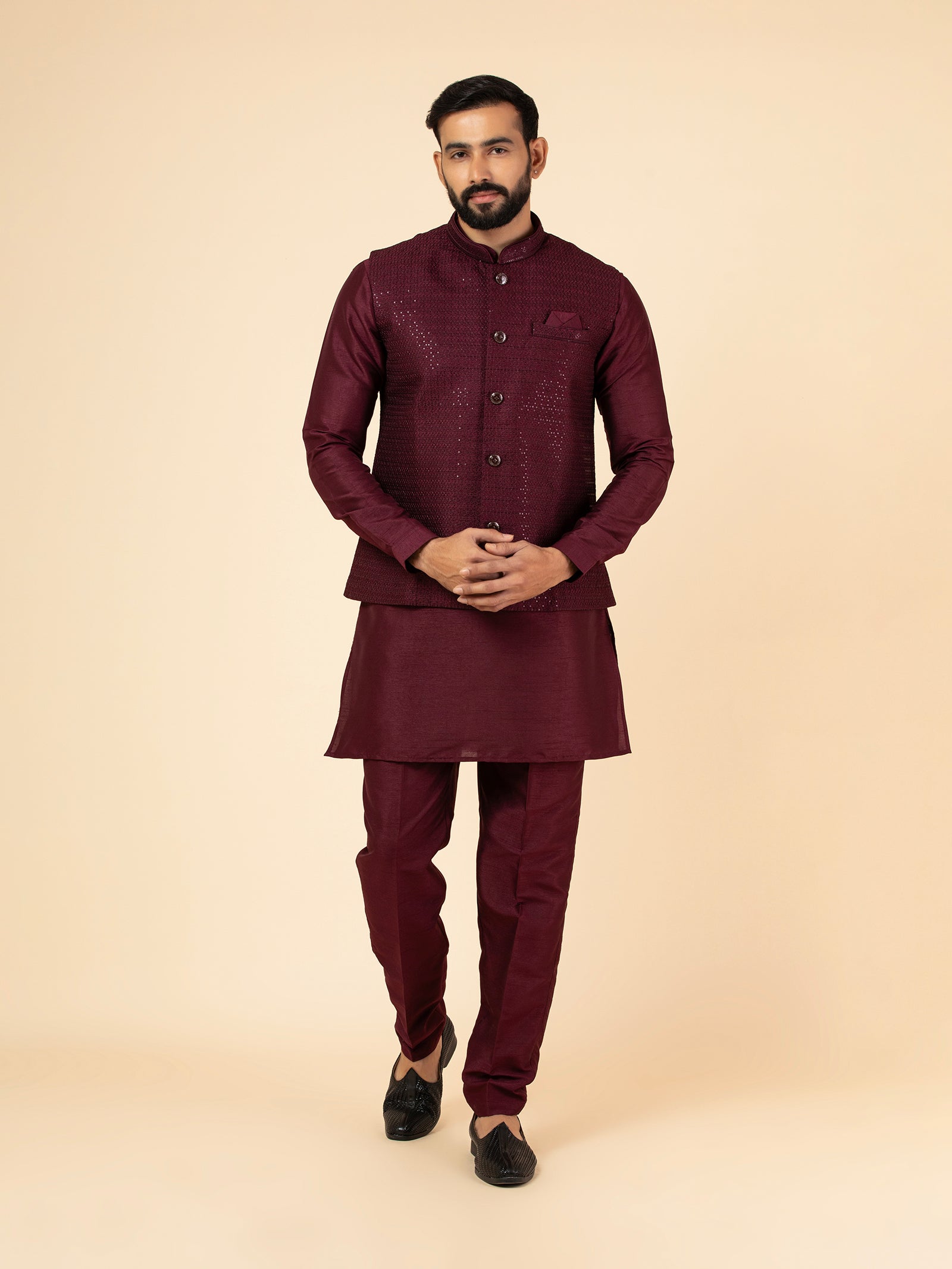 Royal Maroon Sequined Jacket Set