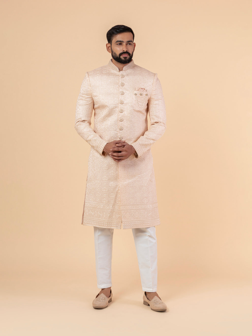 Alabaster Blush Heavy-Embroidered Sherwani