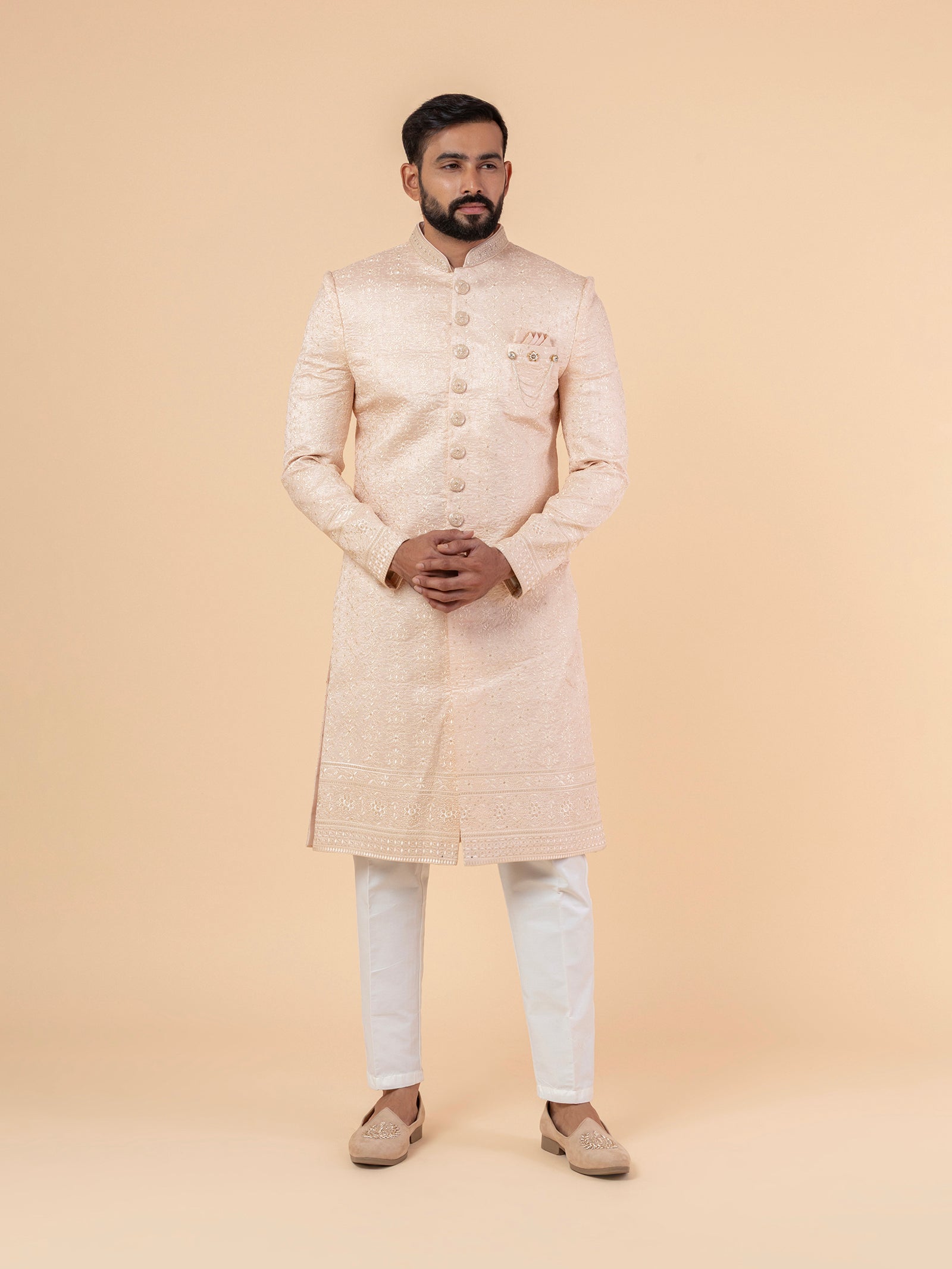 Alabaster Blush Heavy-Embroidered Sherwani