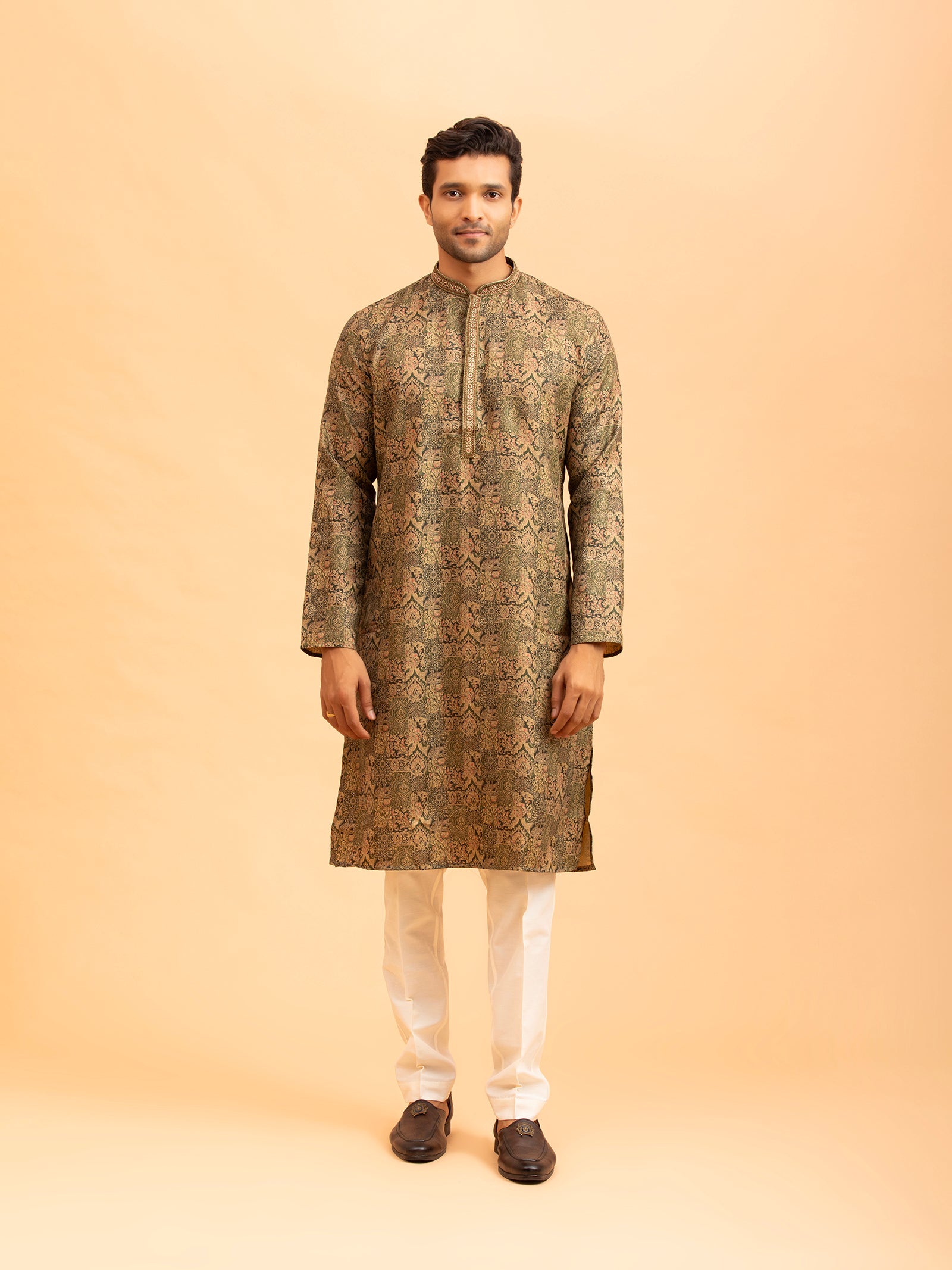 Earth-Toned Paisley Jacquard Kurta