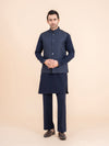 Dark Navy Textured Nehru Jacket