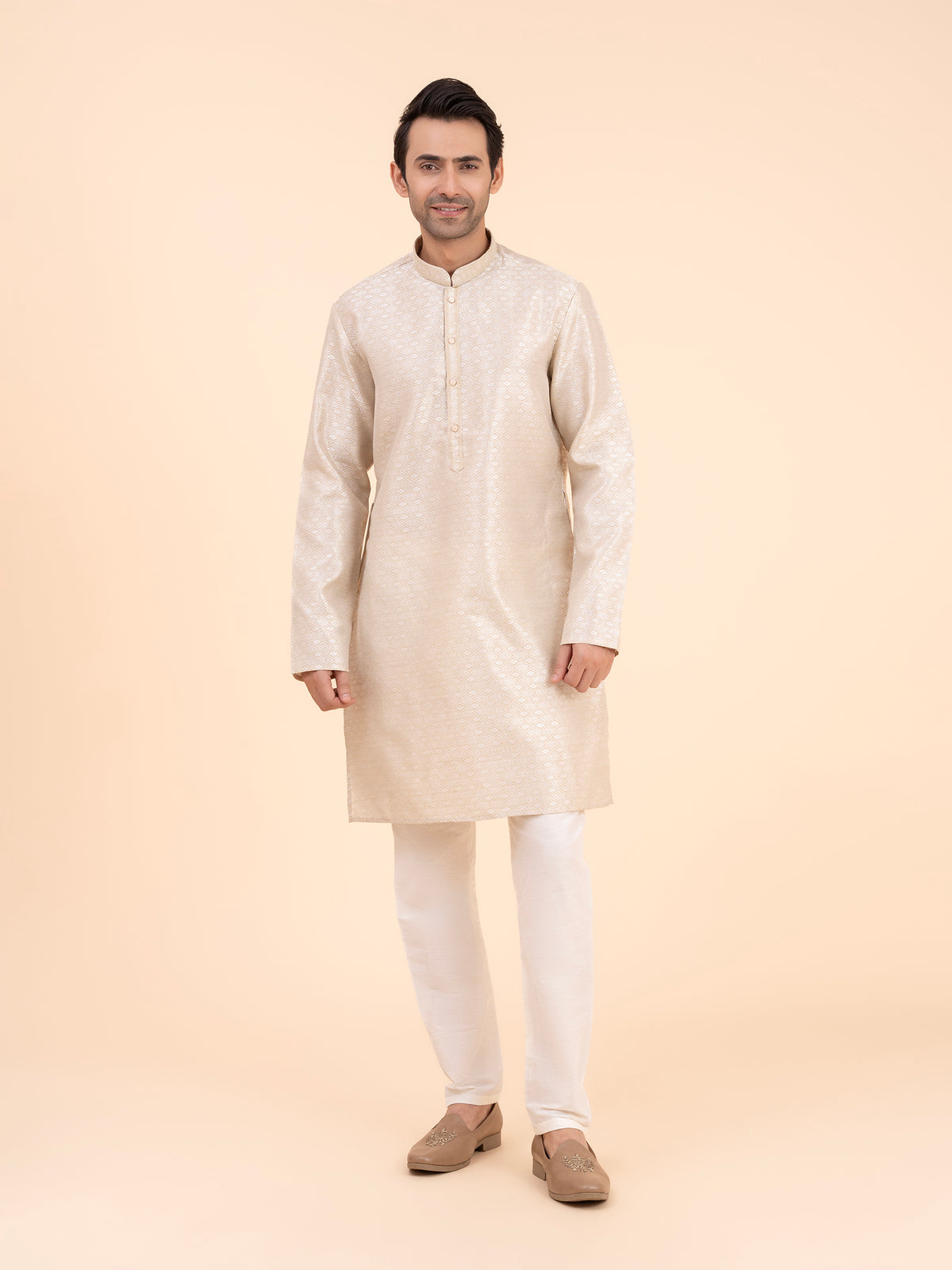 Beige Brocade Kurta Set