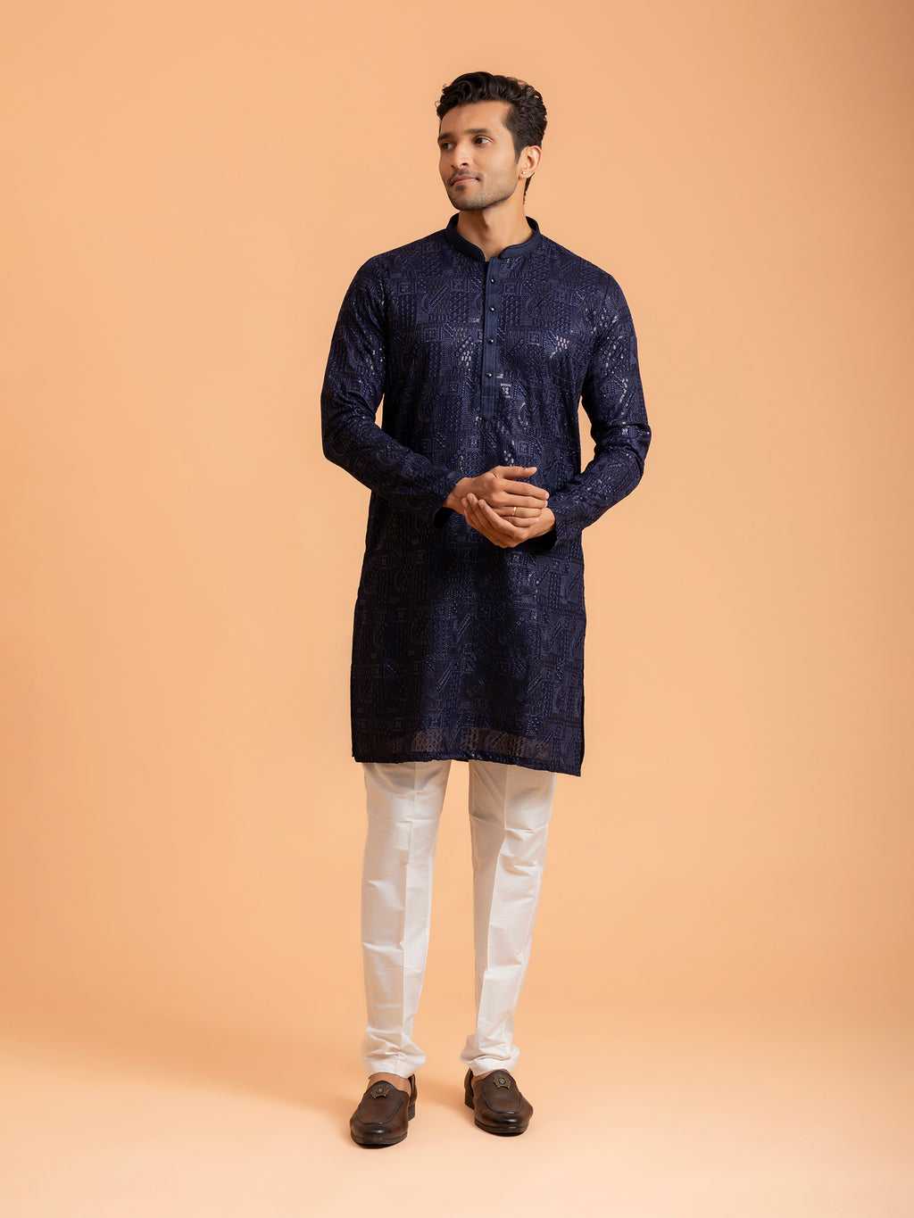 Midnight Blue Geometric Embroidered Kurta Set
