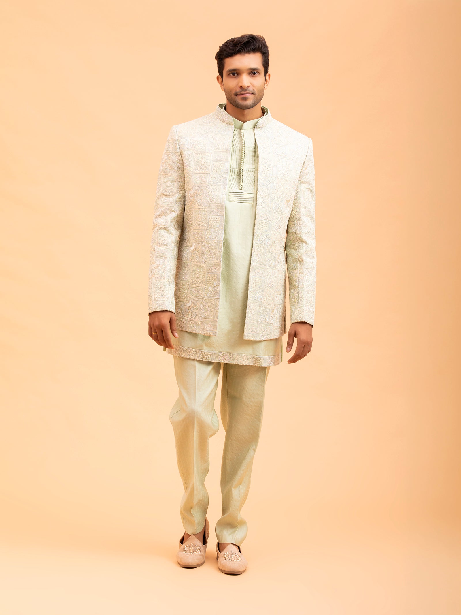 Sage Verdant Geometric Indo-Western Set