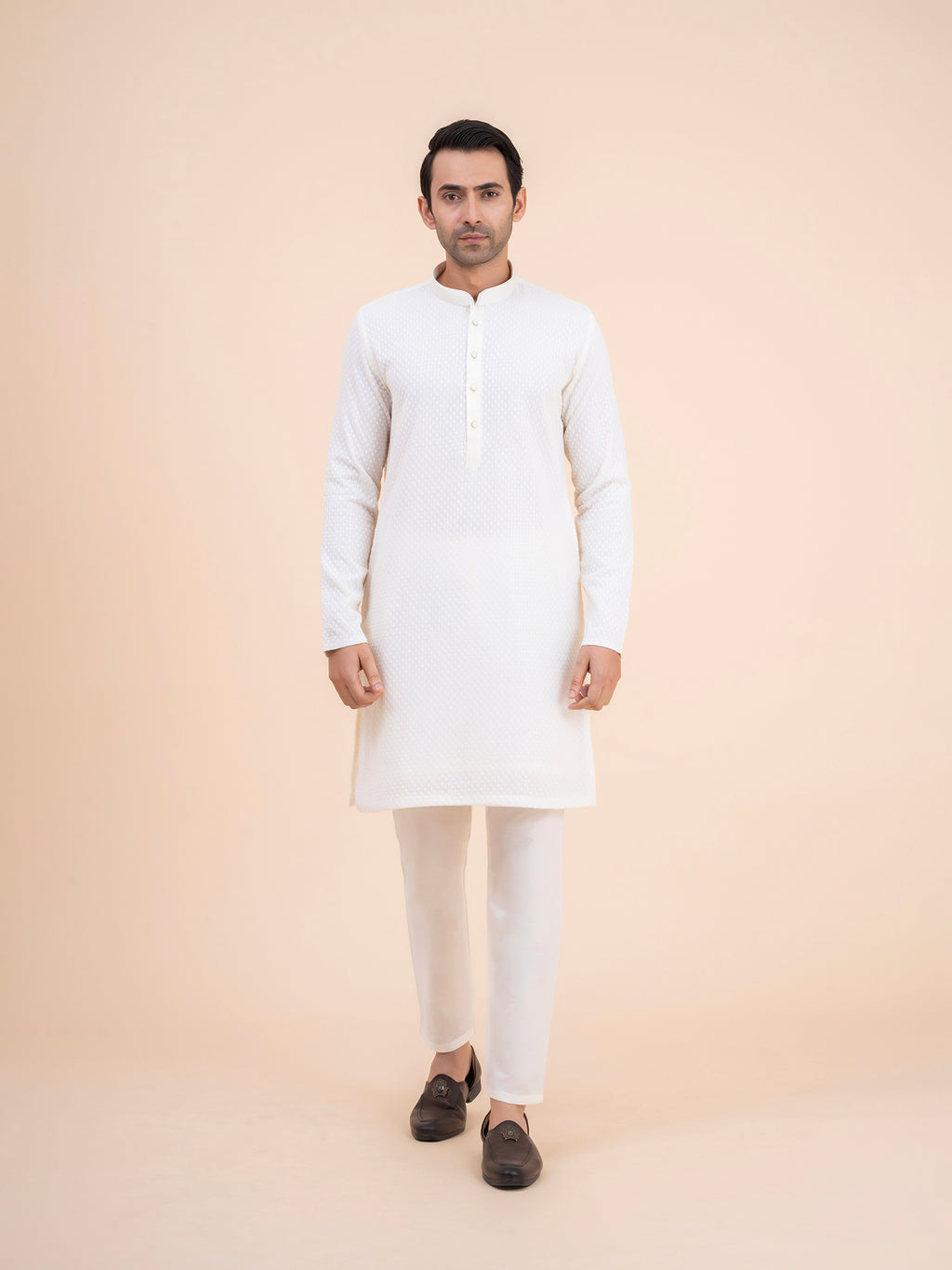 Off-White Textured Kurta Set