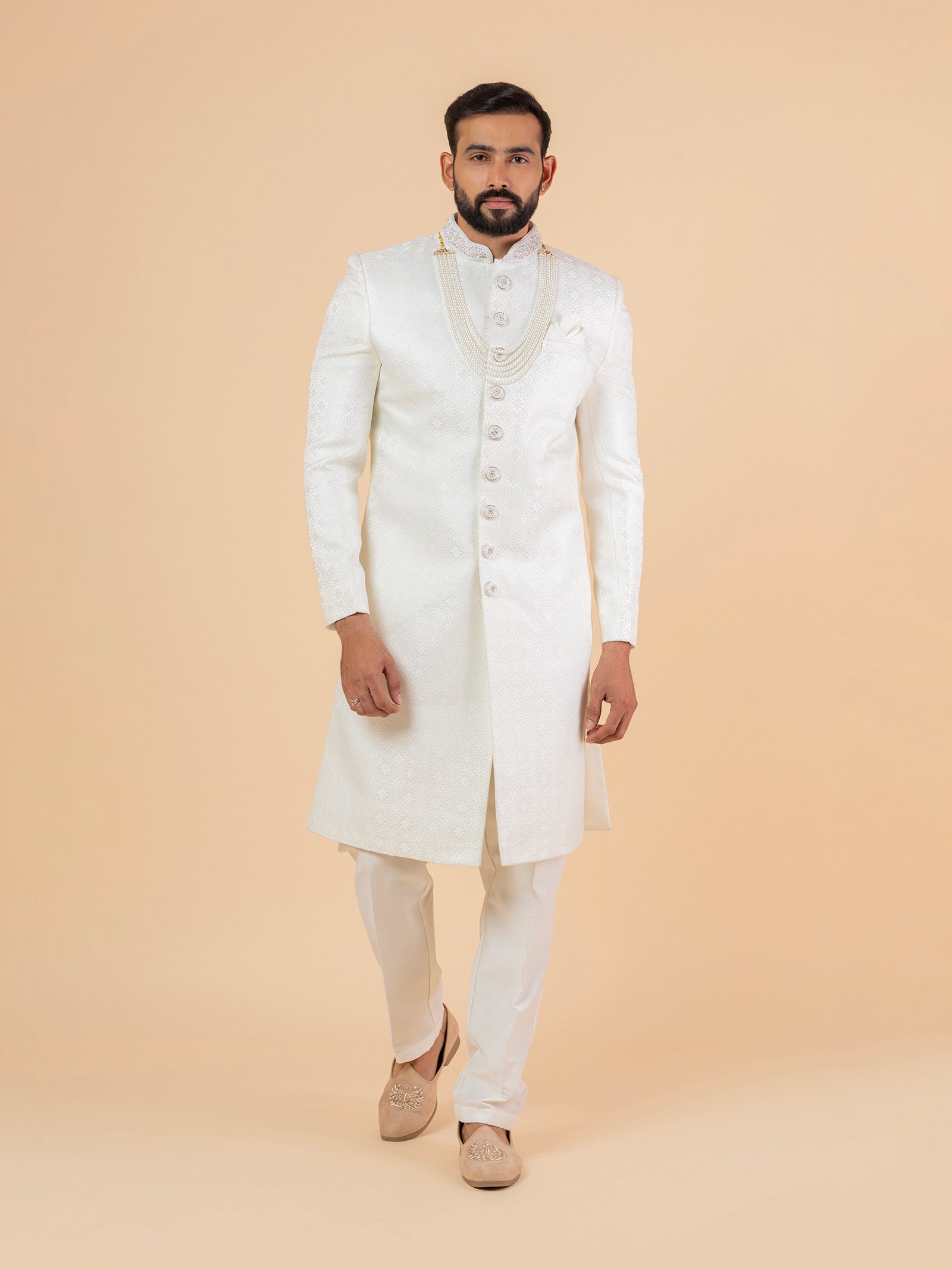 Soft Cream Heavy-Embroidered Sherwani