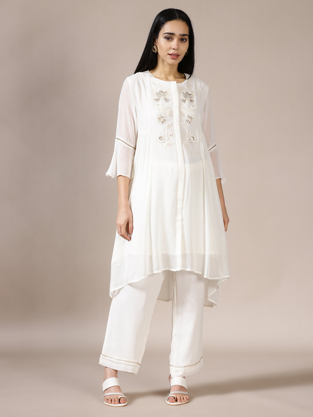Pure White Embroidered Chiffon Set