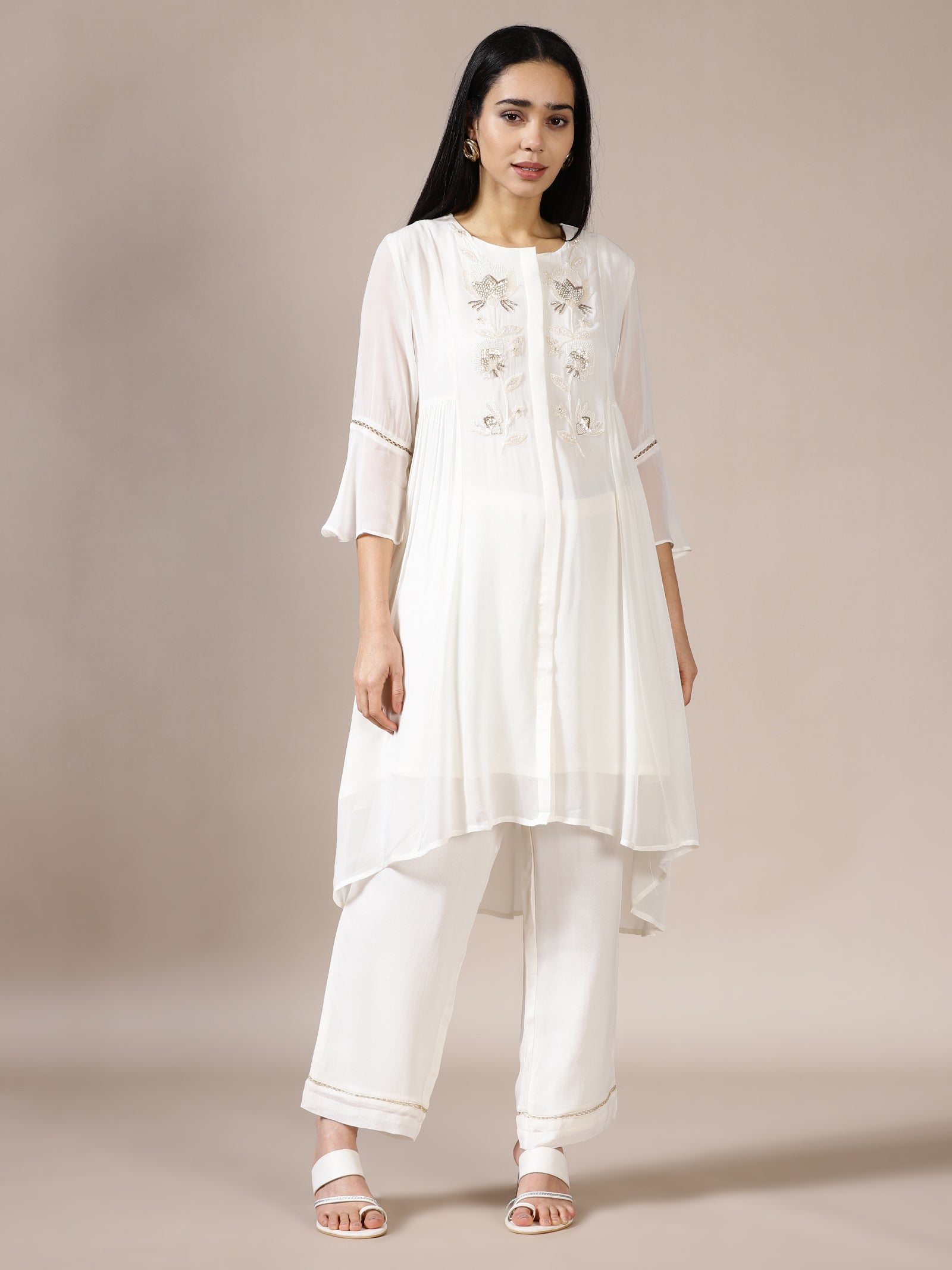 Pure White Embroidered Chiffon Set