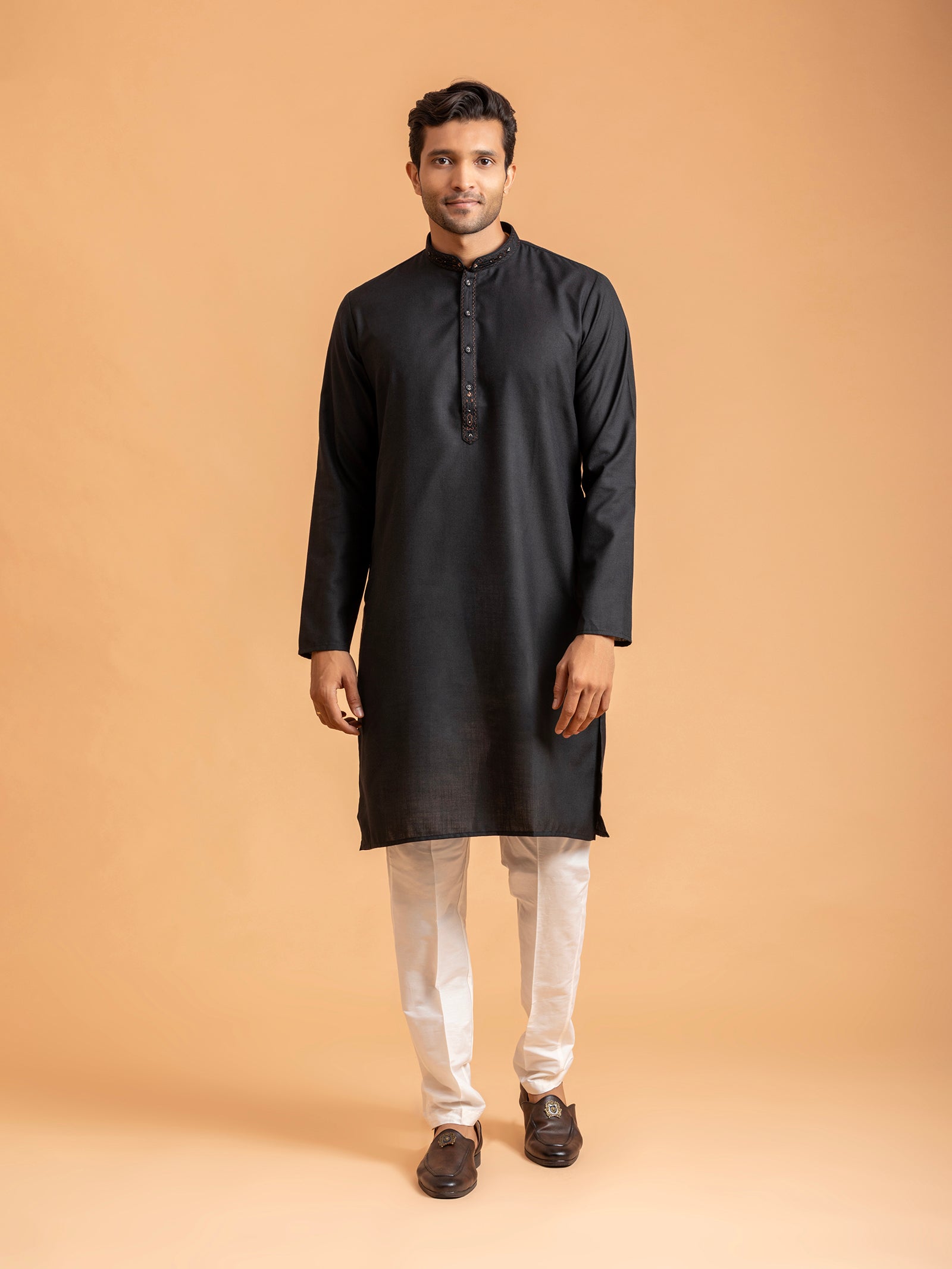 Black Embroidered Placket Kurta Set