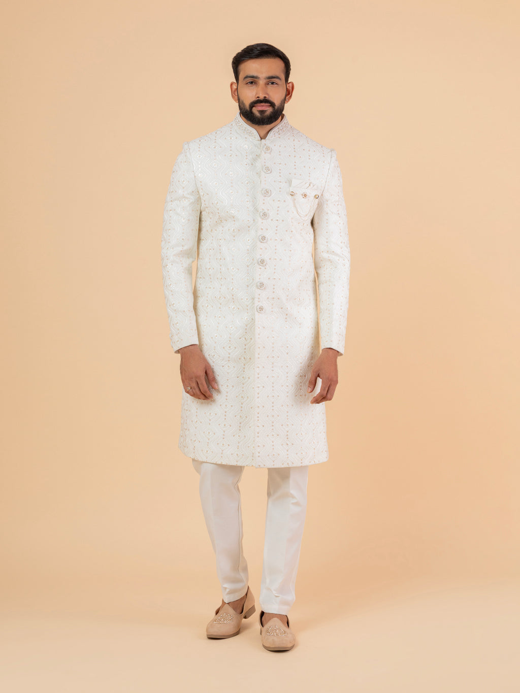 Ivory Arabesque Heavy-Embroidered Sherwani