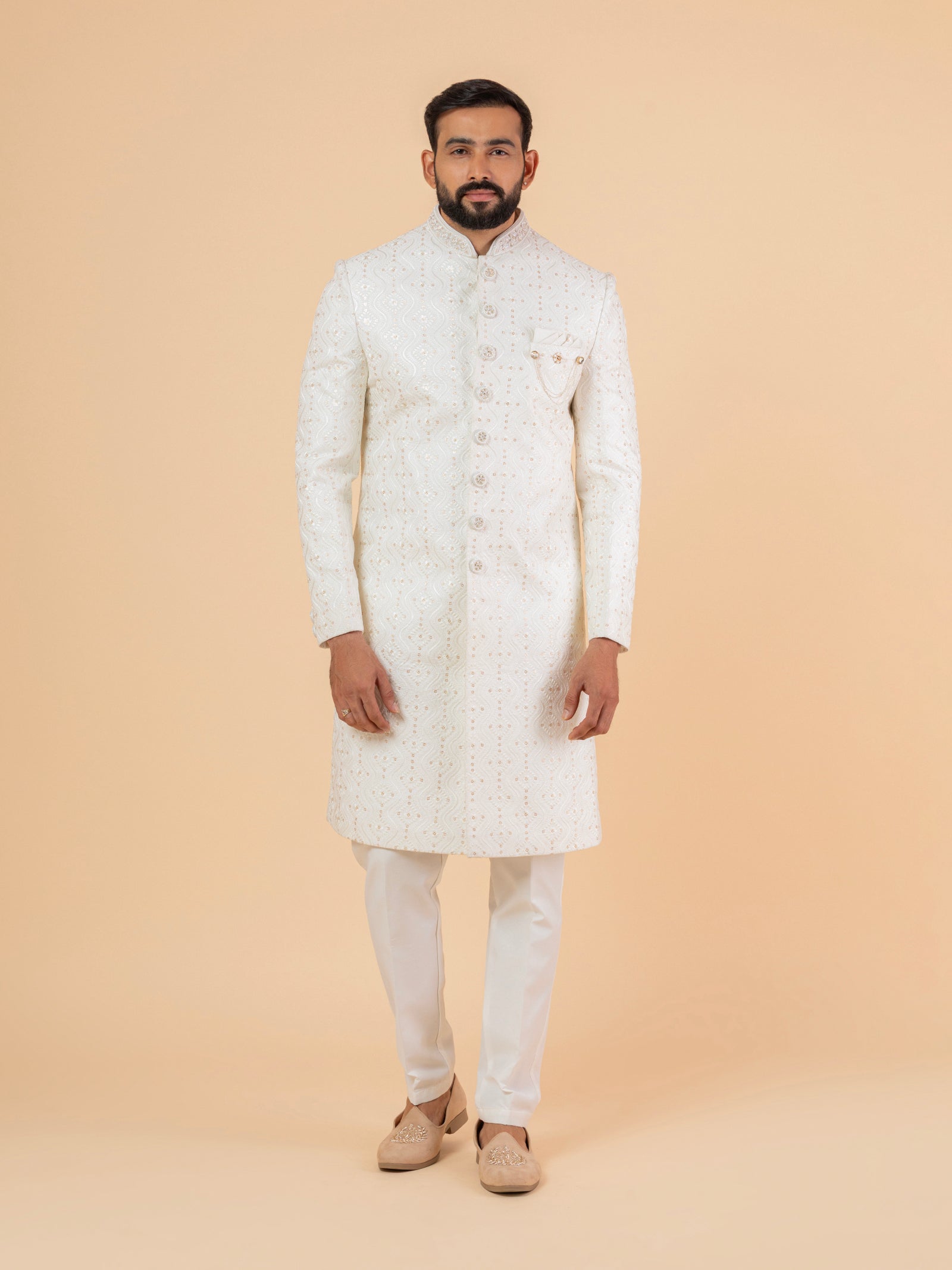 Ivory Arabesque Heavy-Embroidered Sherwani