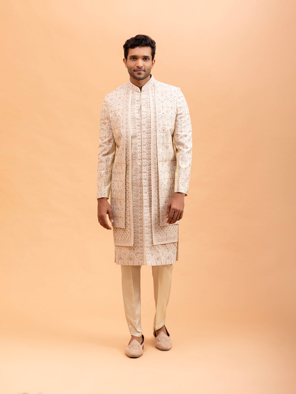 Golden Floral Embroidered Sherwani Set