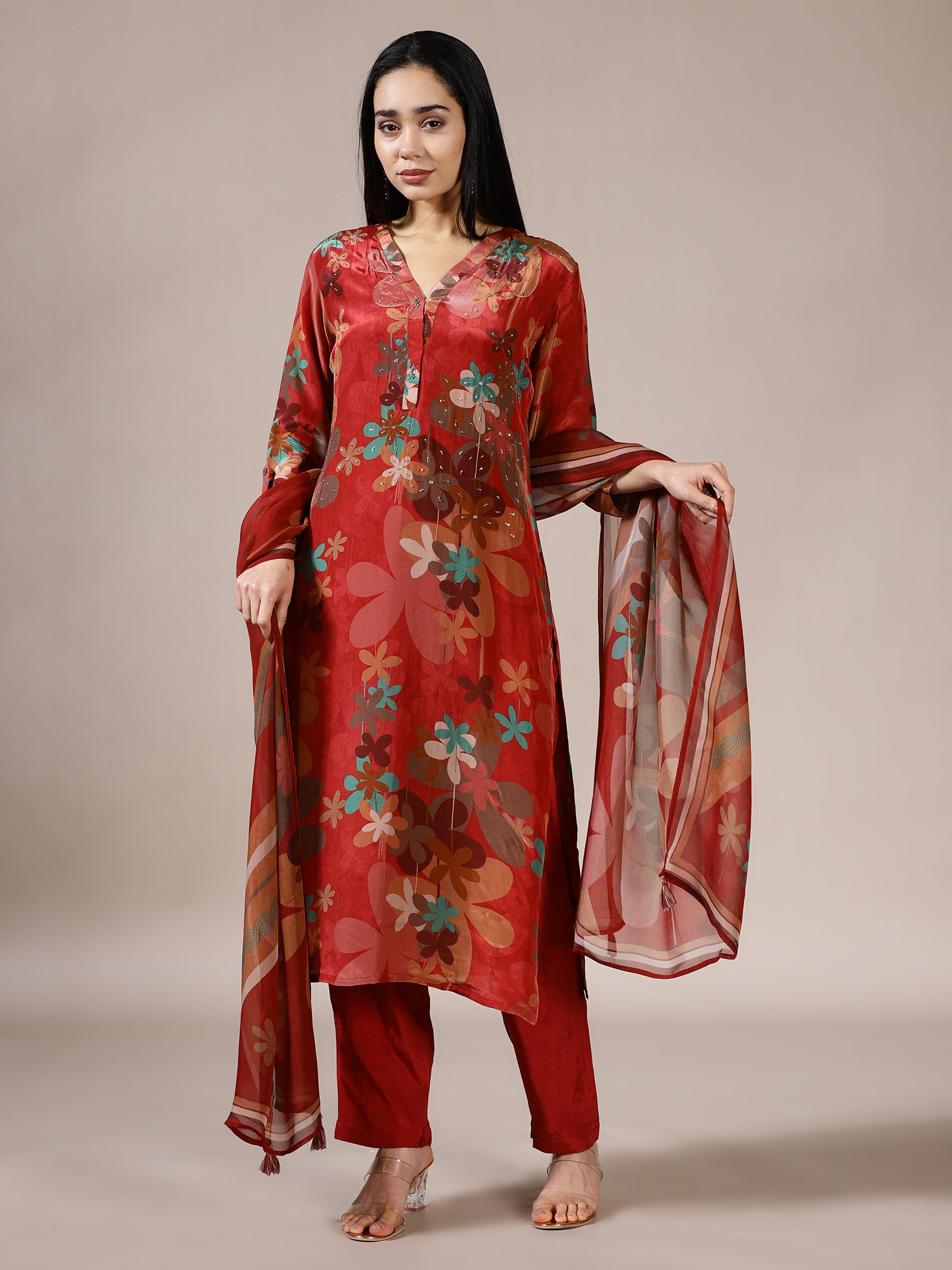 Rust Regal Floral Print Suit