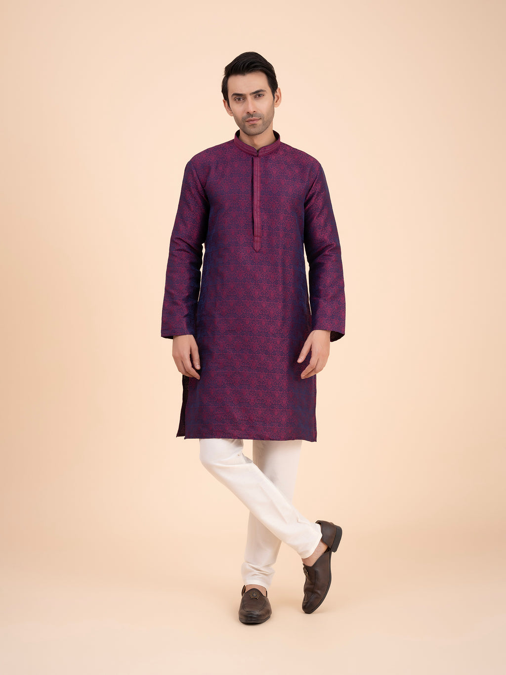 Deep Plum Brocade Kurta Set