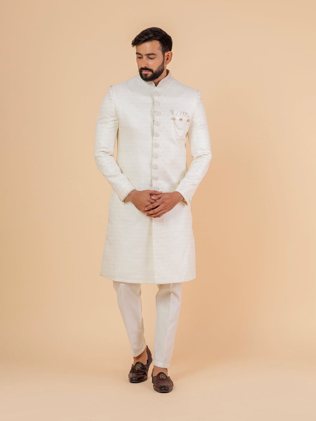 Ivory Damask Patterned Sherwani