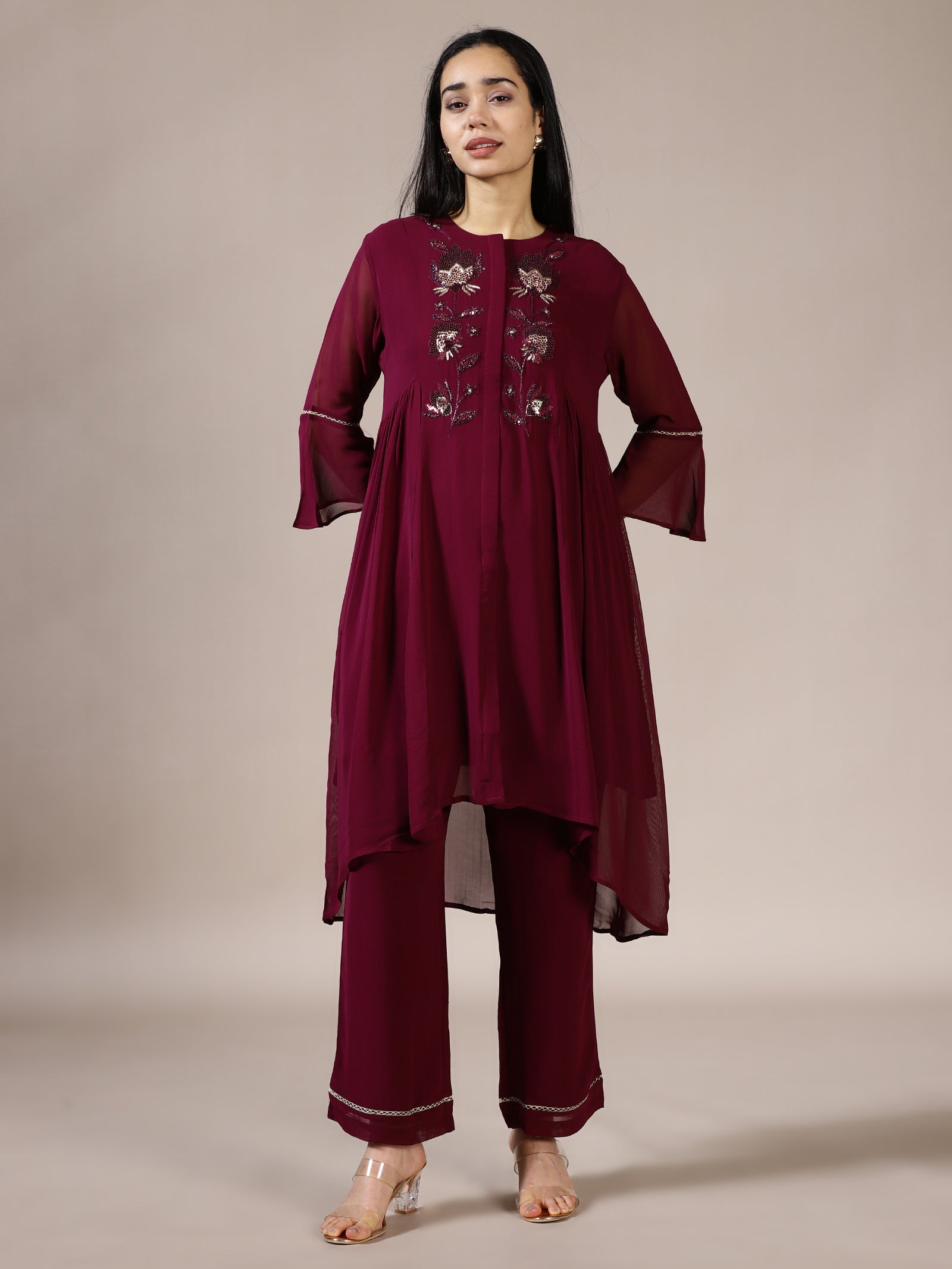 Deep Plum Embroidered Suit Set