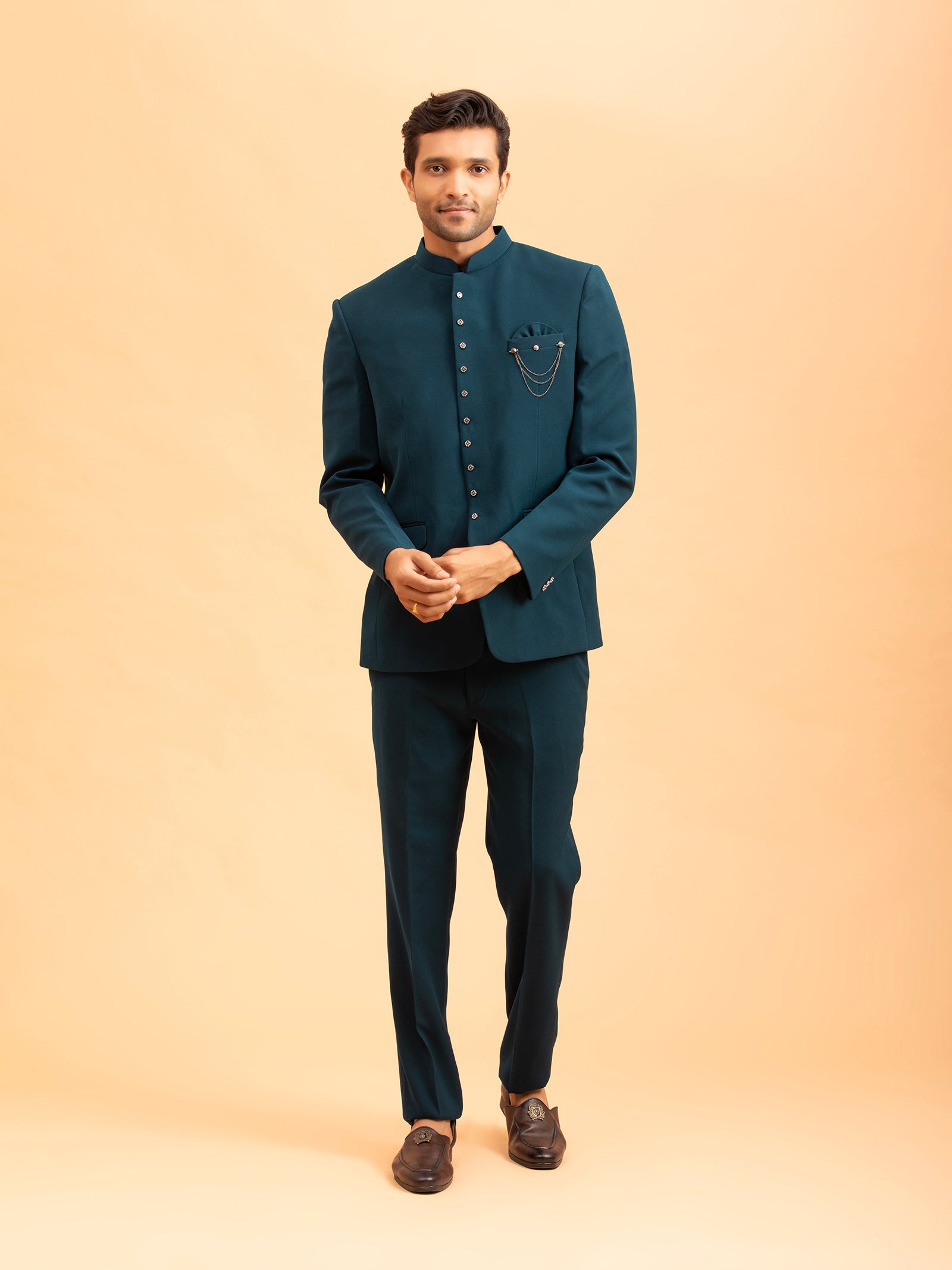 Teal Serenity Tailored Jodhpuri Set