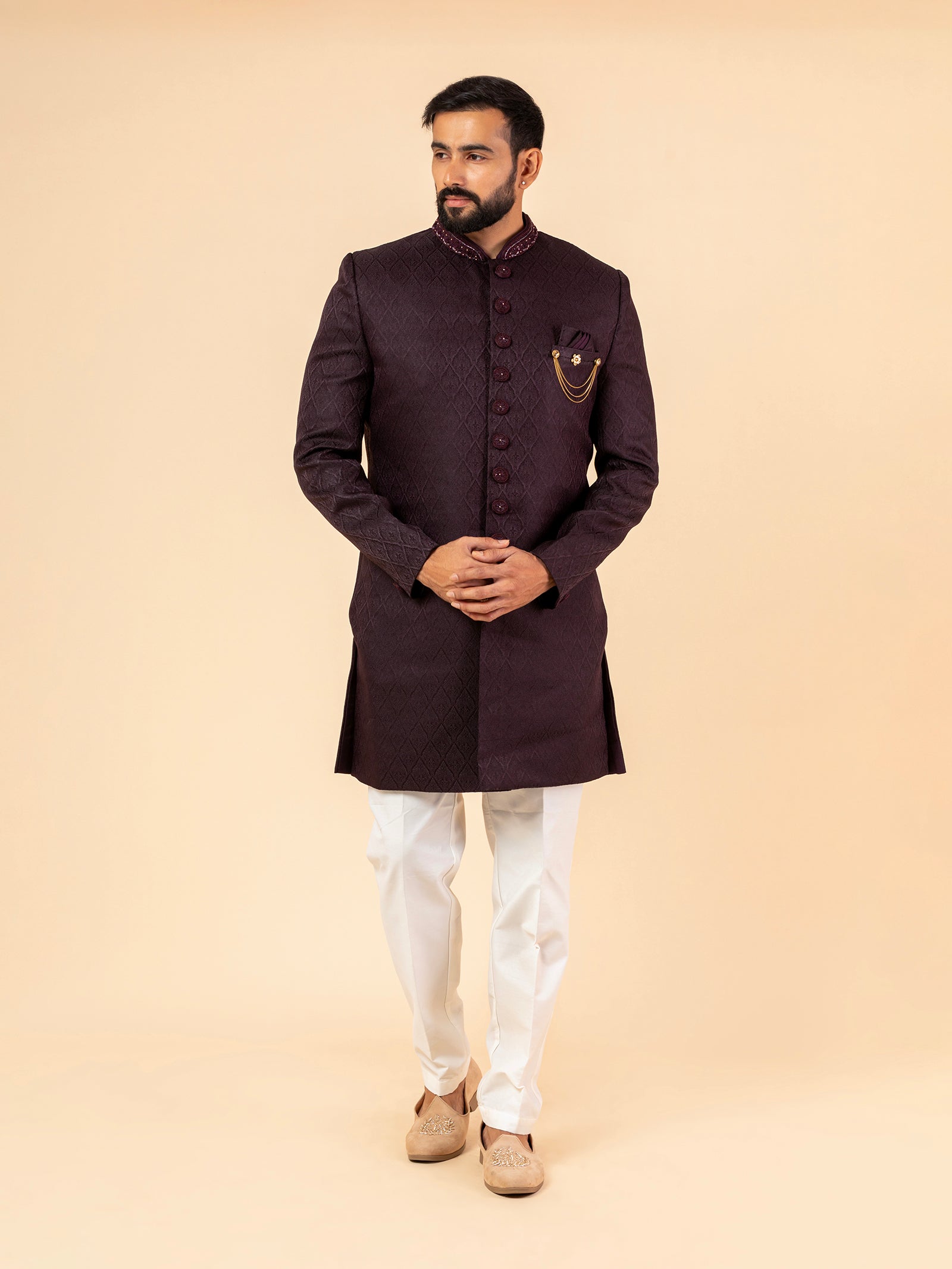 Mulberry Diamond Quilting Indowestern Set