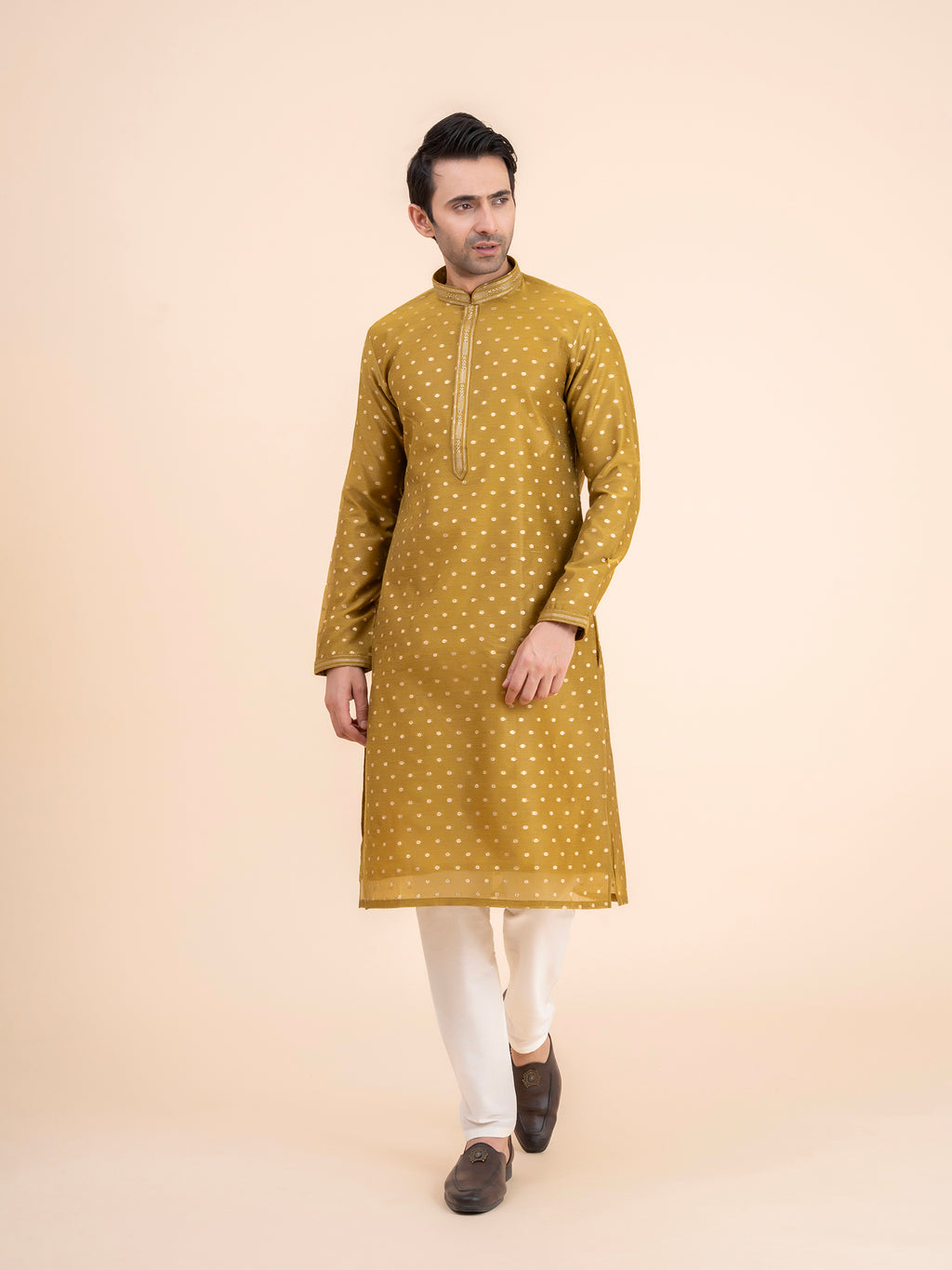 Mustard Yellow Woven Kurta Set