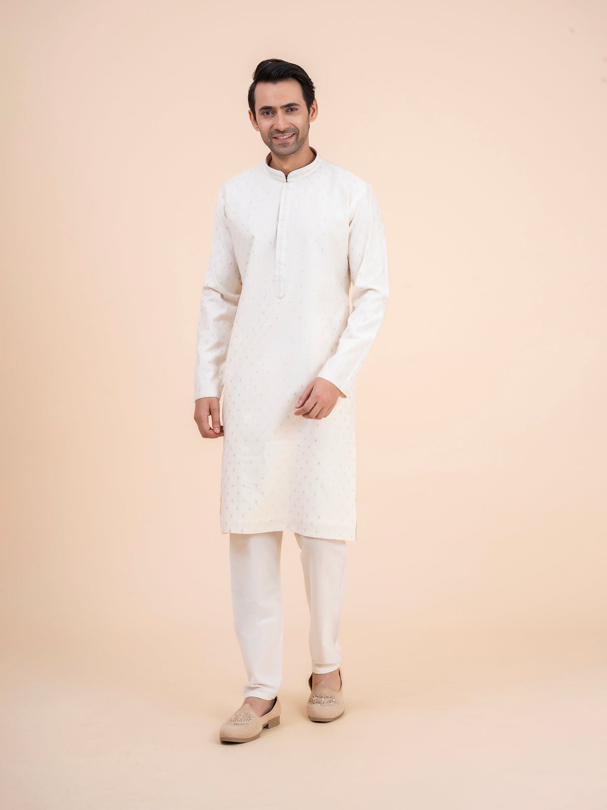 Off-White Spaced Motif Kurta Set