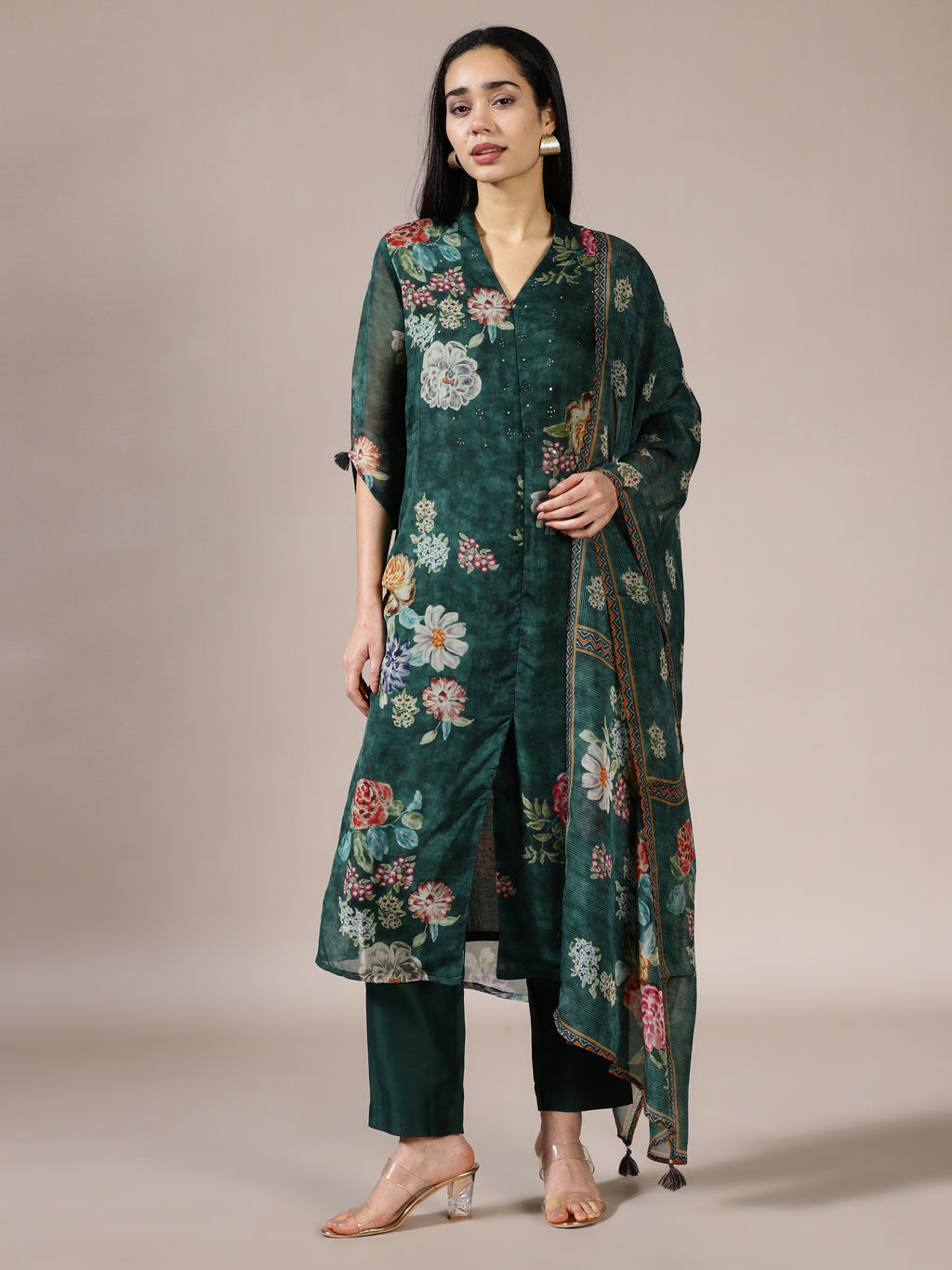 Forest Green Digital Floral Printed Kurta Set