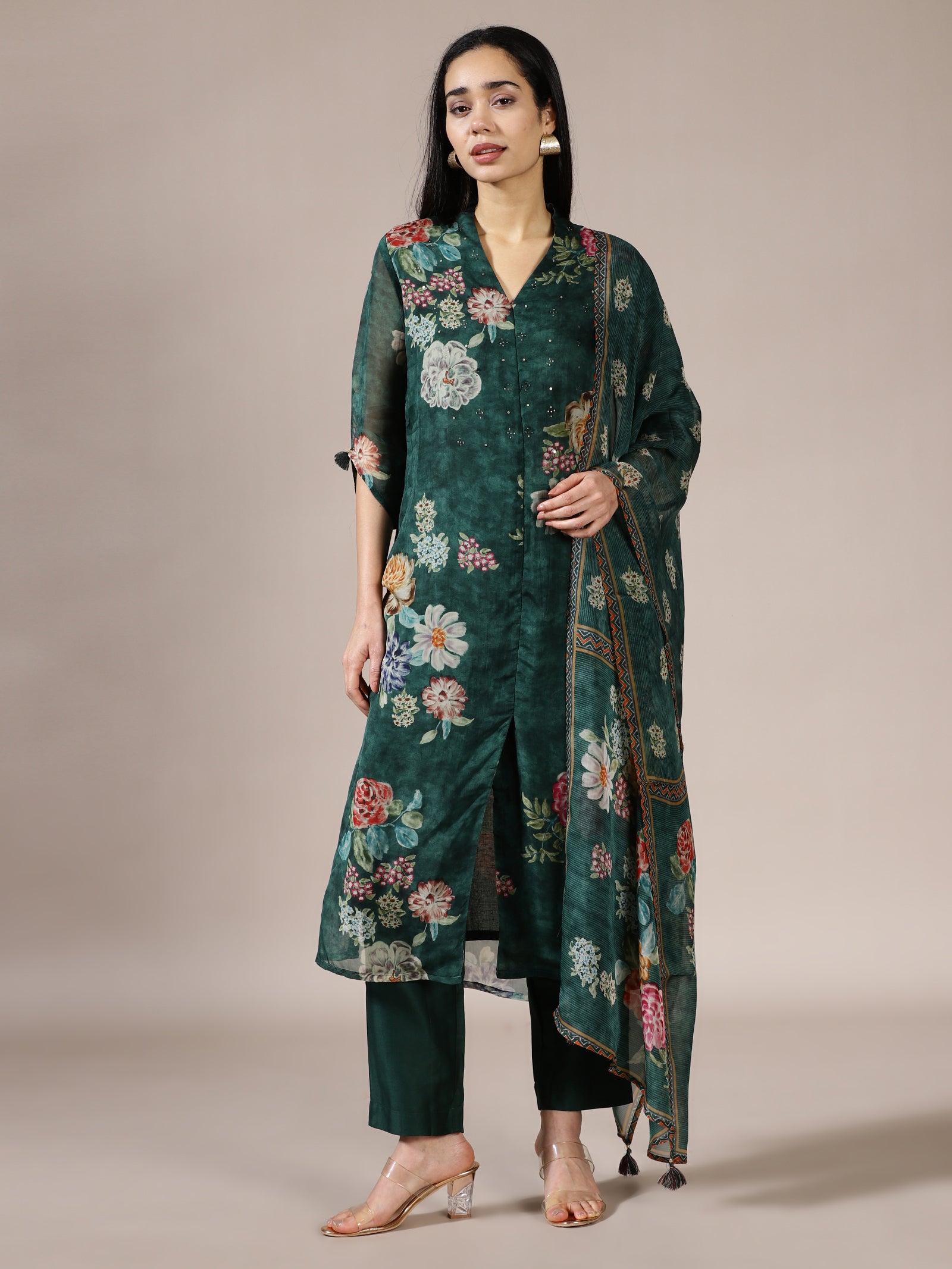 Forest Green Digital Floral Printed Kurta Set