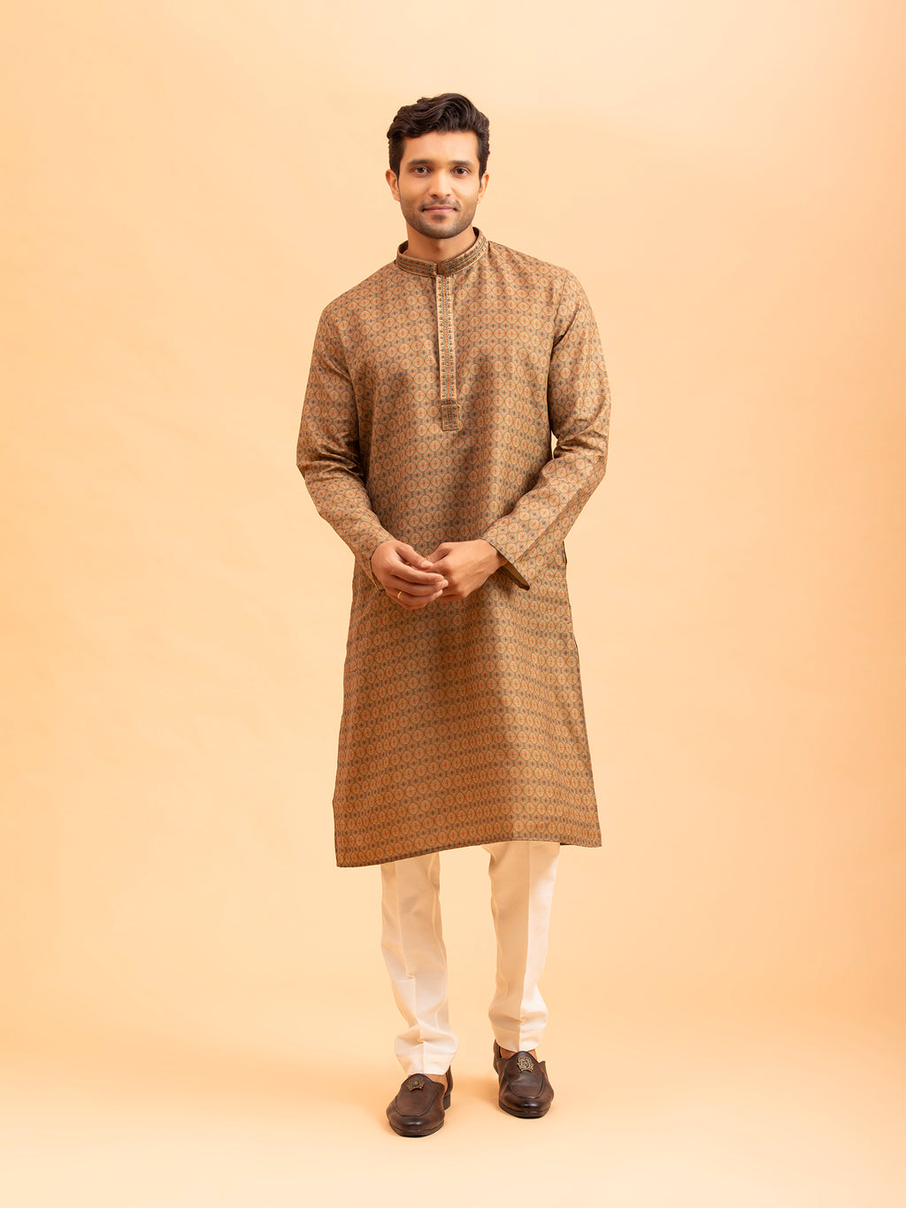 Earth-Tone Geometric Patterned Kurta
