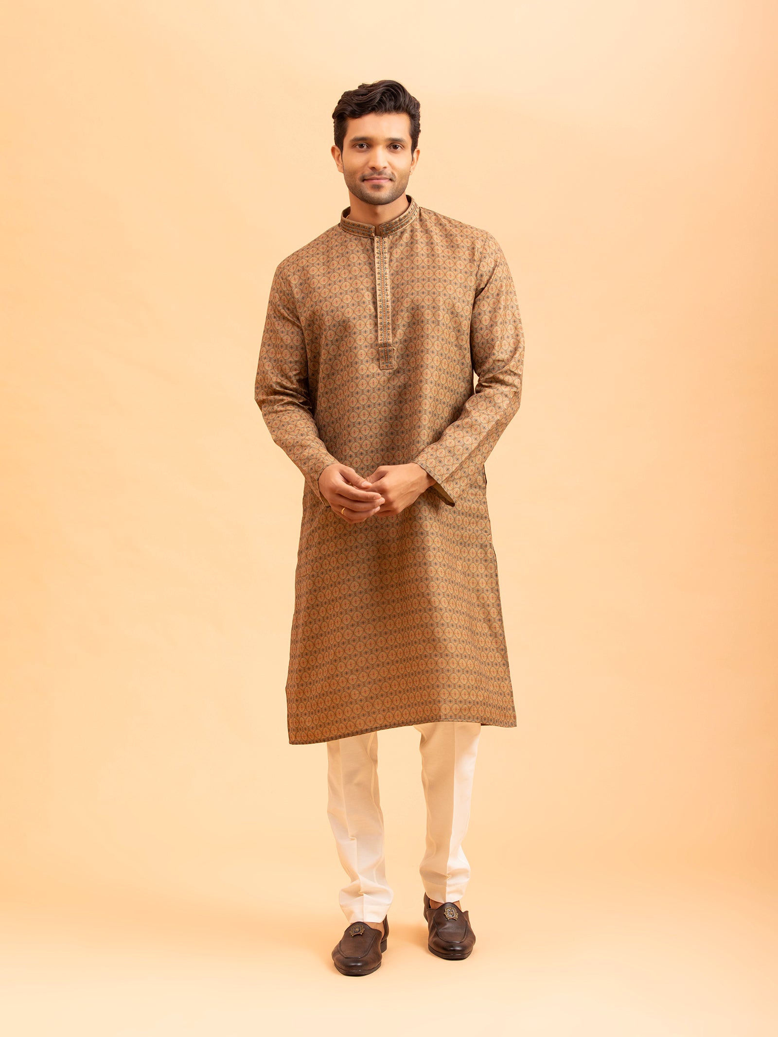 Earth-Tone Geometric Patterned Kurta