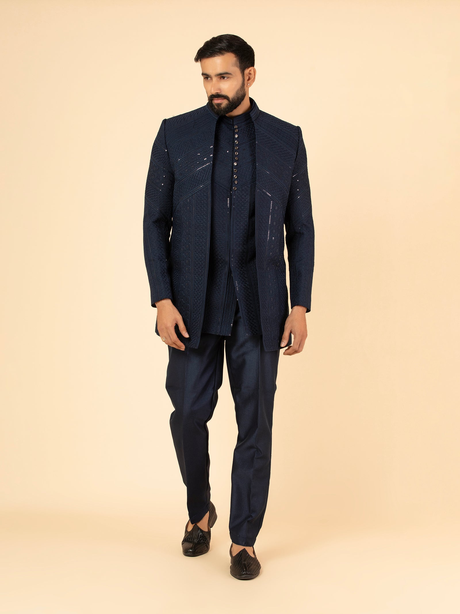 Navy Obsidian Indowestern Set