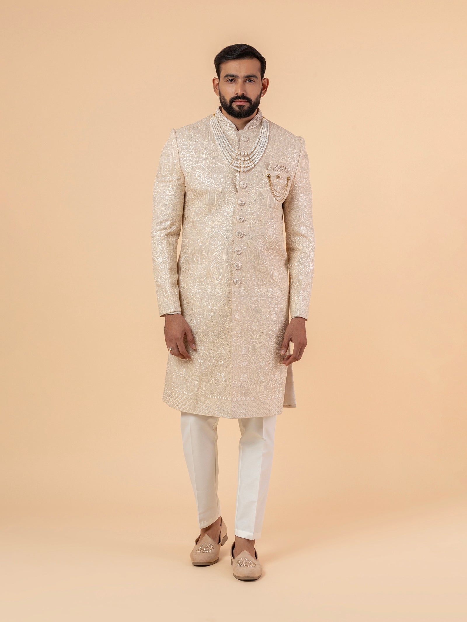 Ivory Grandeur Allover-Embroidered Sherwani