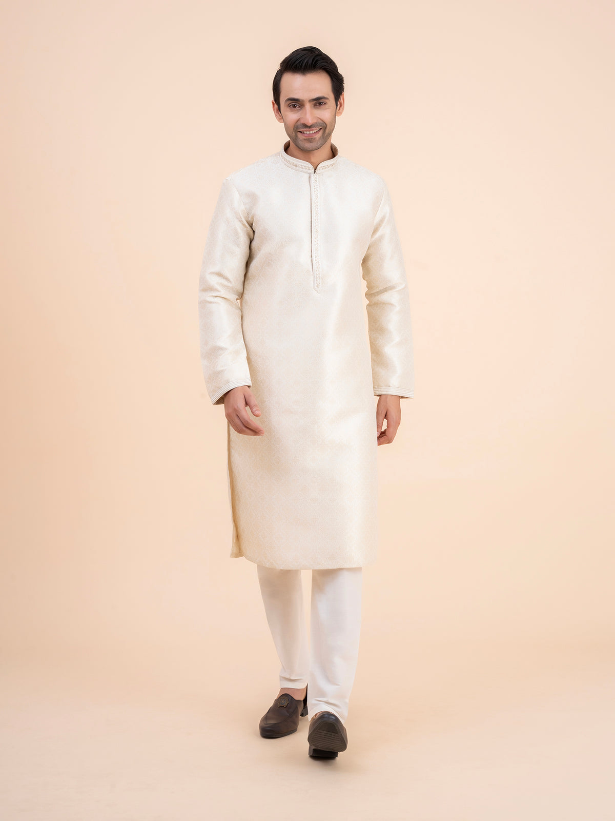 Off-White Brocade Kurta Set
