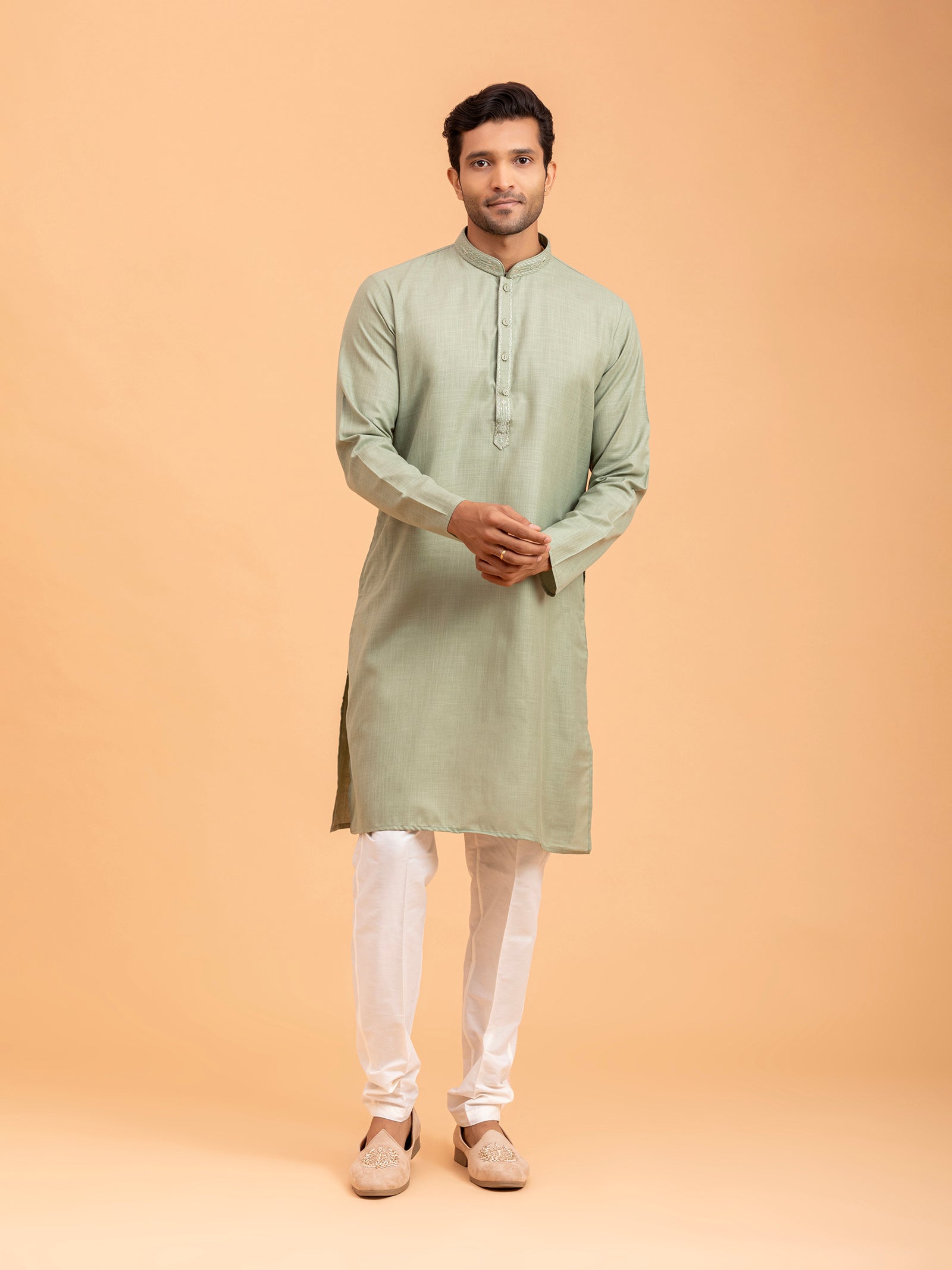 Sage Green Embroidered Placket Kurta Set