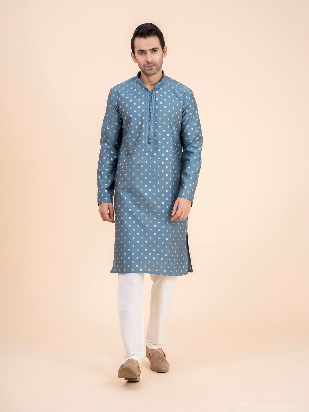 Slate Blue Floral Kurta Set