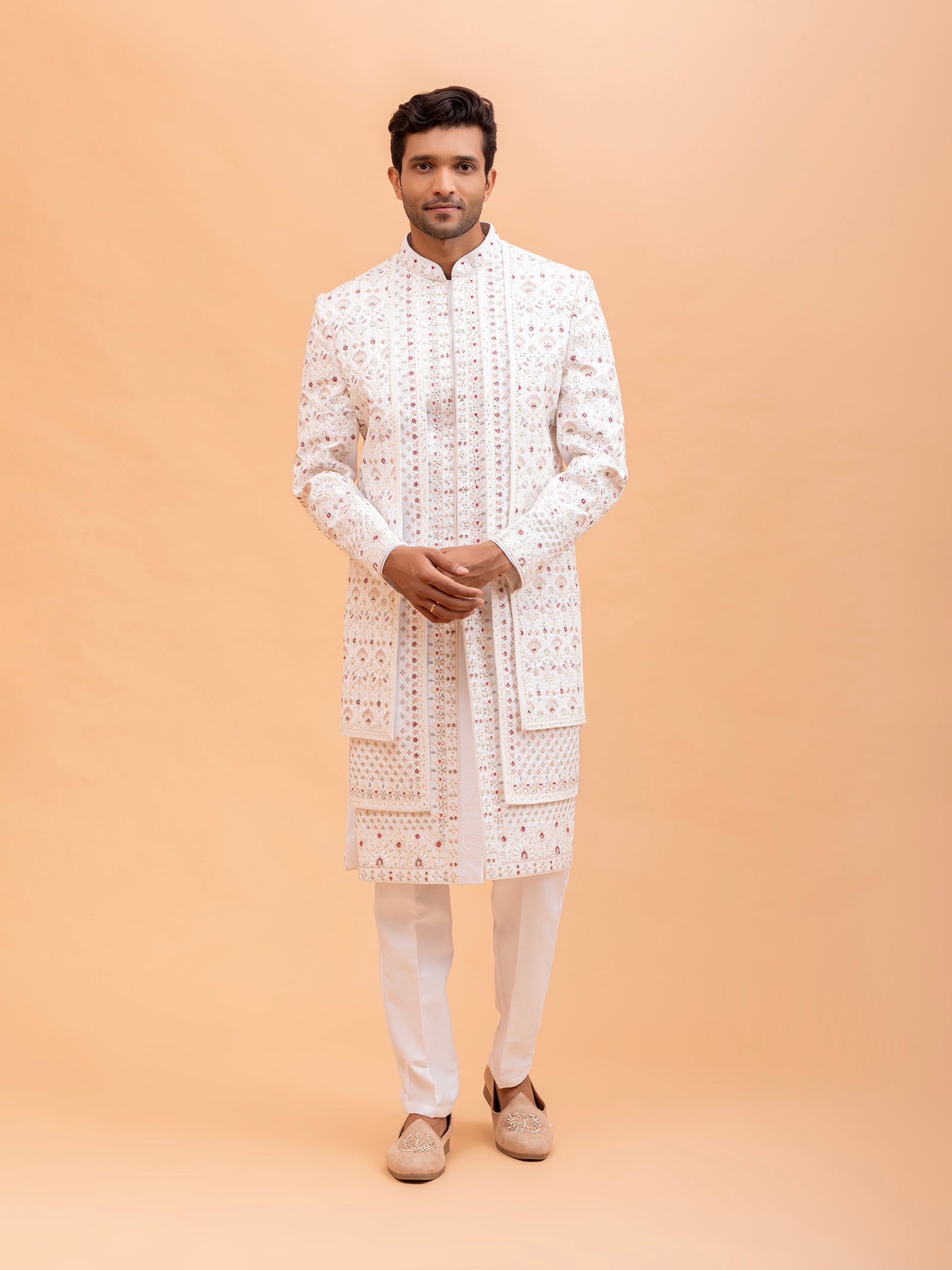 Ivory Floral Embroidered Sherwani