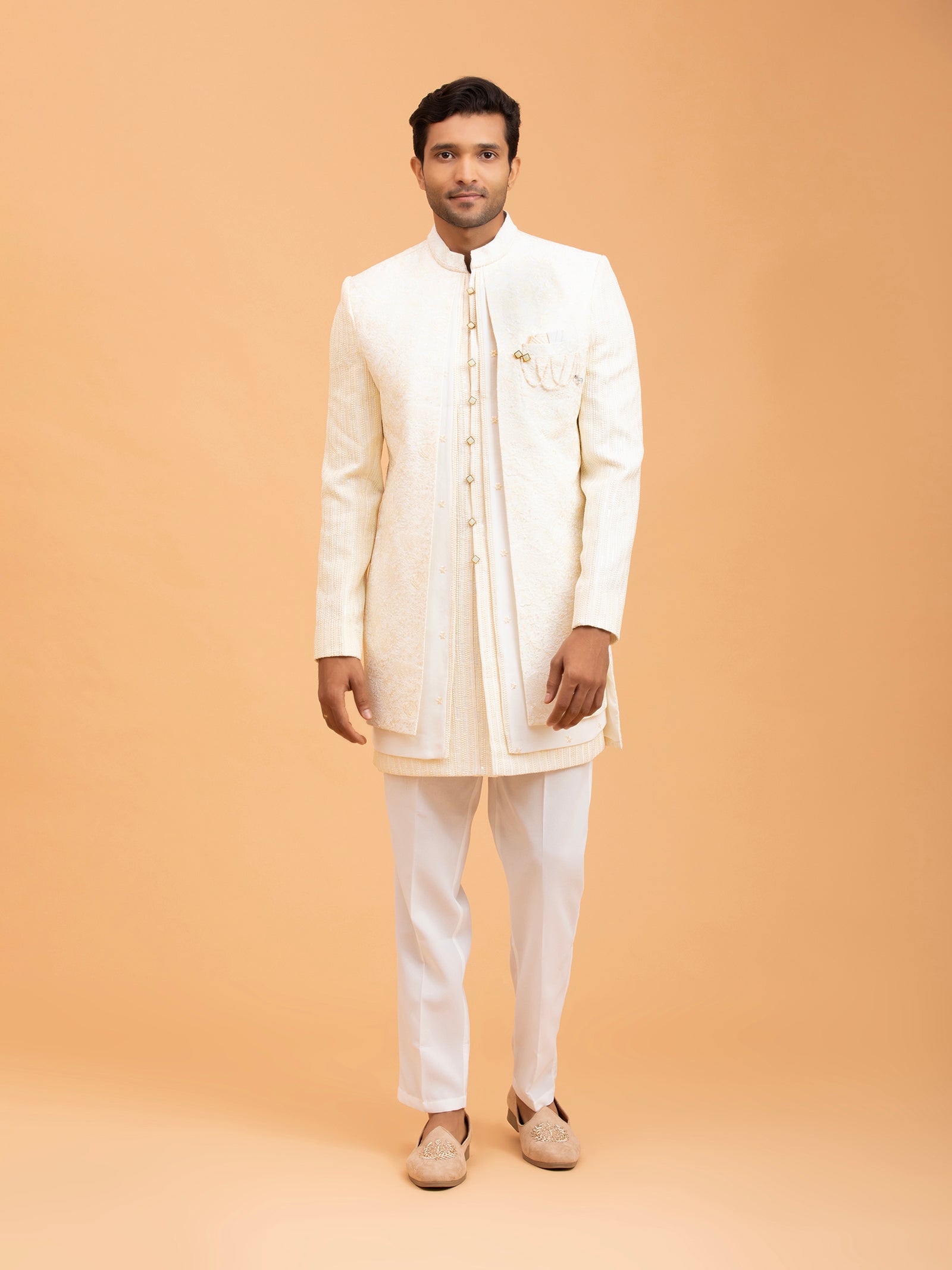 Ivory Pristine Embroidered Indo-Western Set