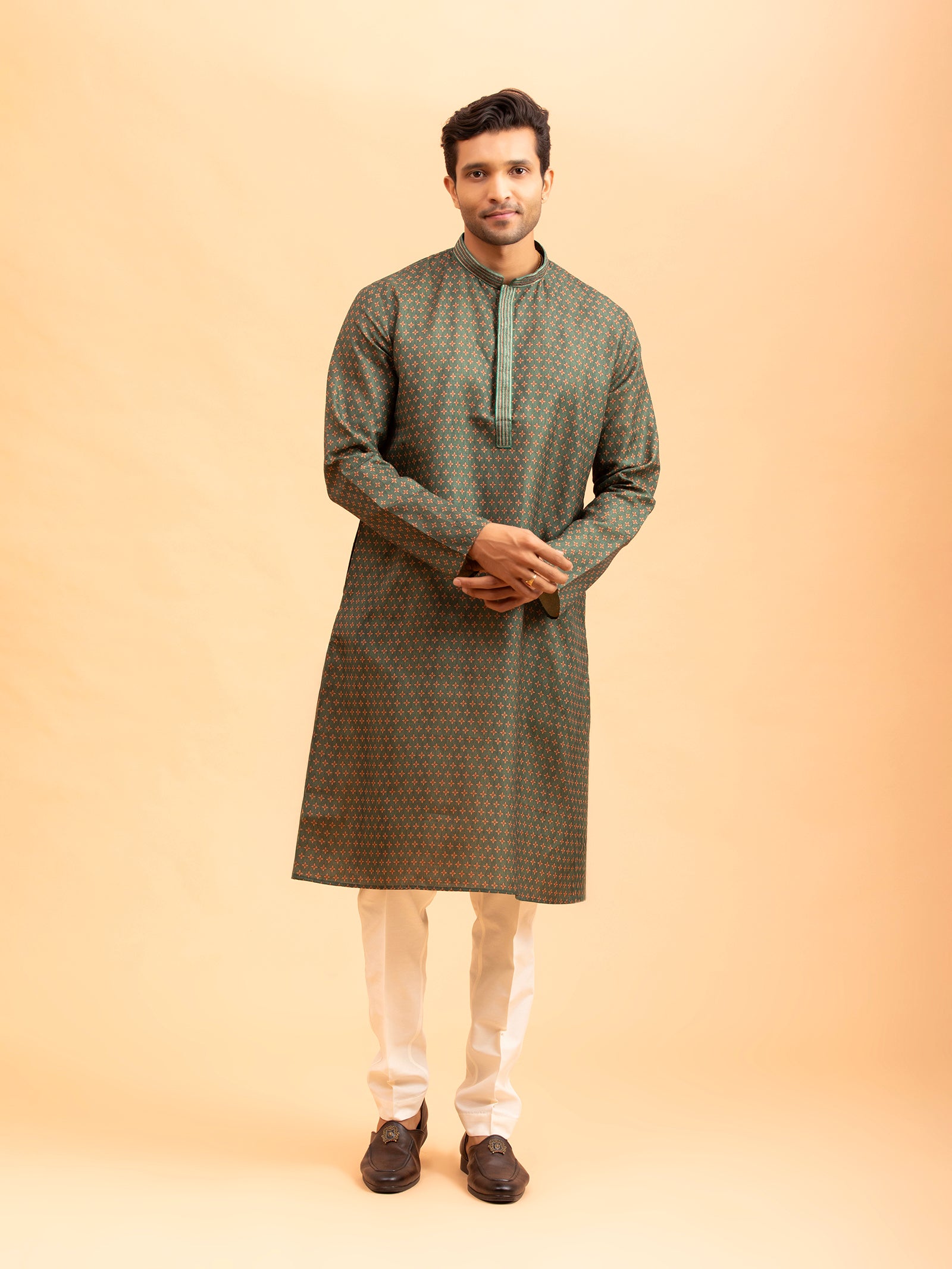 Olive Floral Motif Kurta