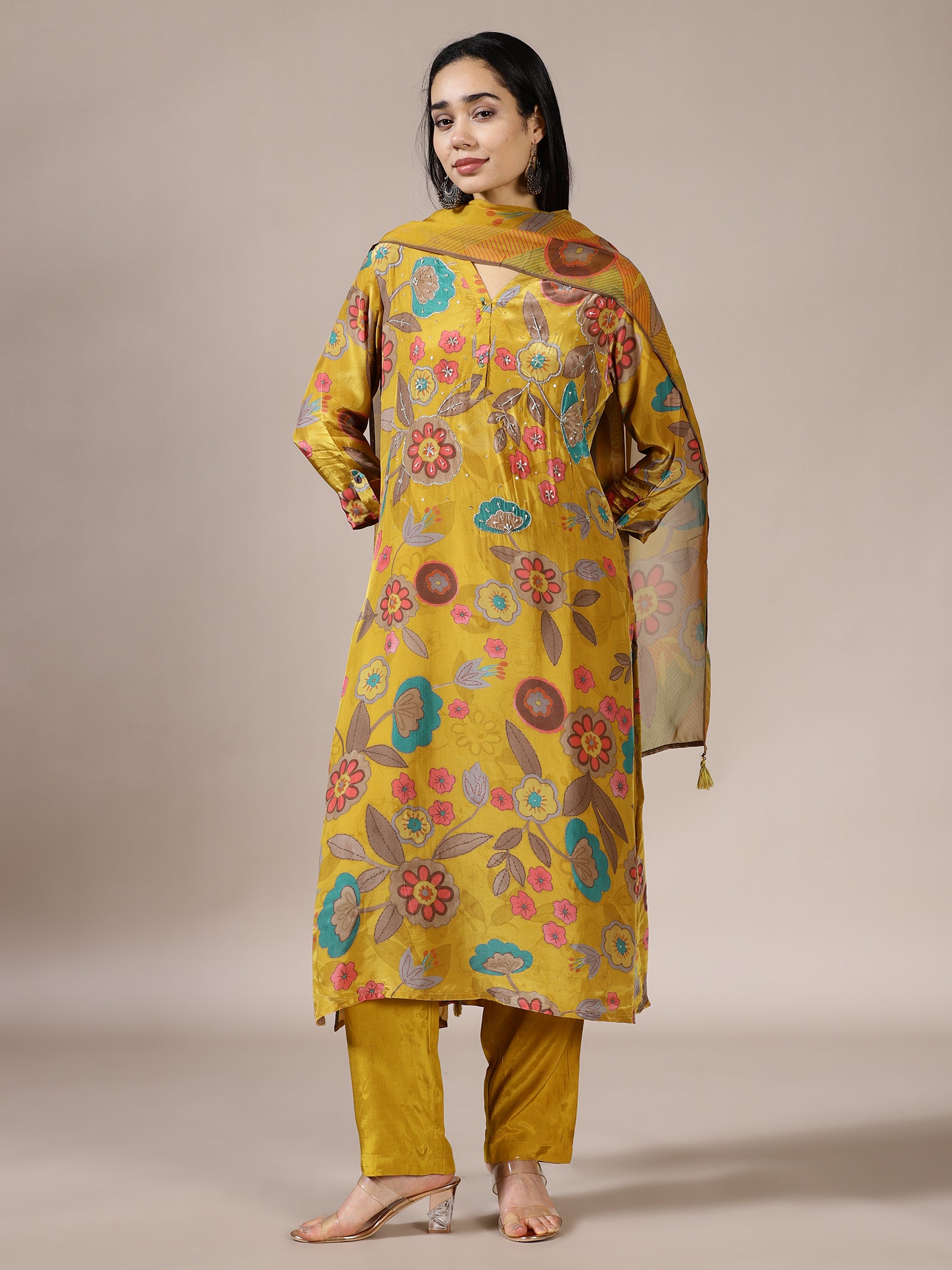 Mustard Floral Embroidered Set