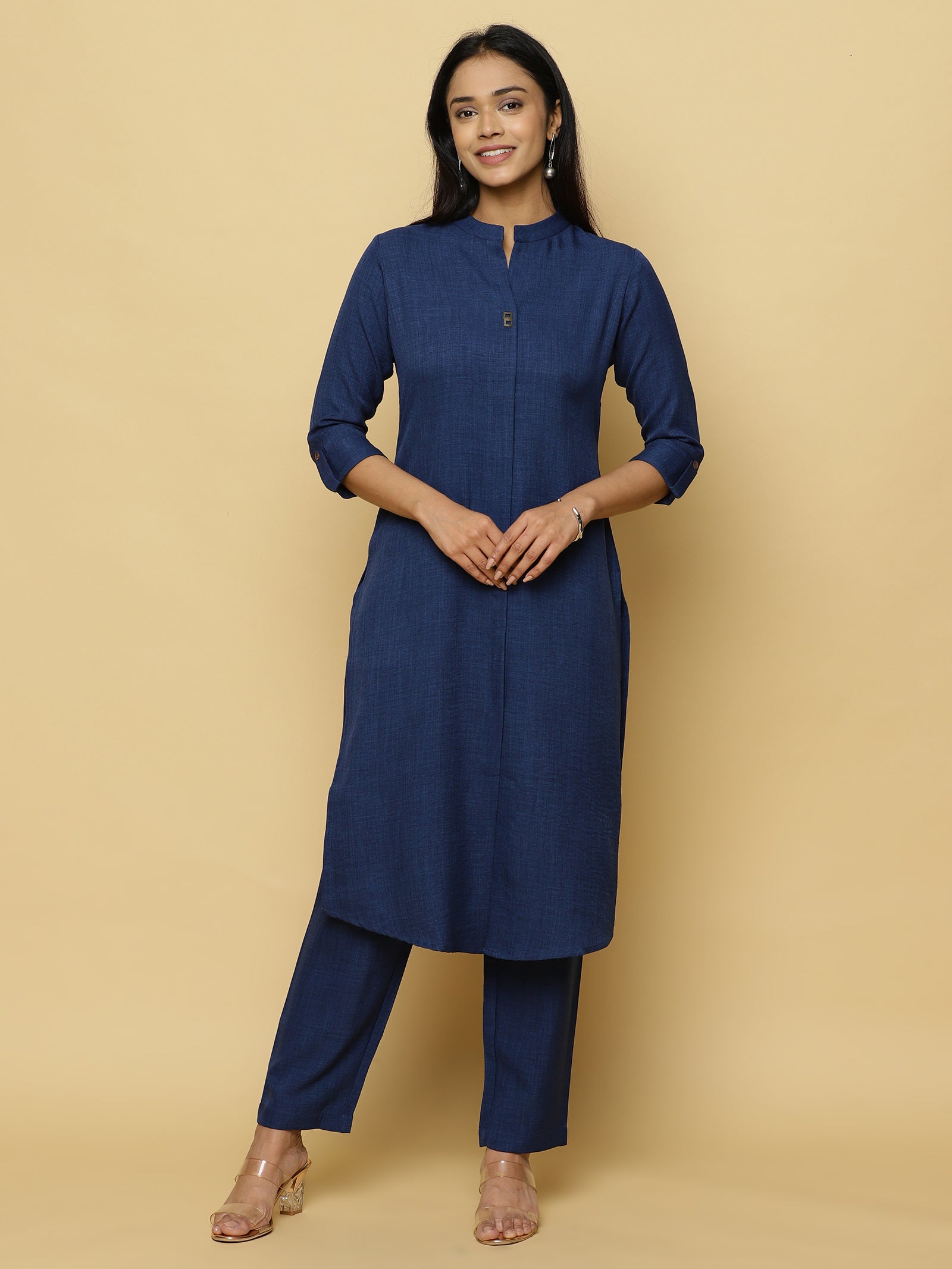 Navy Blue Mandarin Coord Set