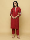 Red Embroidered Tunic Co-ord Set