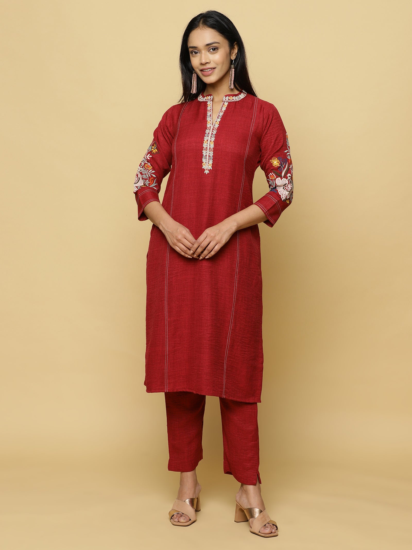 Red Embroidered Tunic Co-ord Set