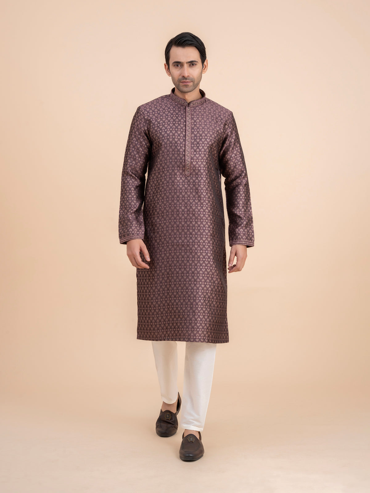 Dark Plum Brocade Kurta Set