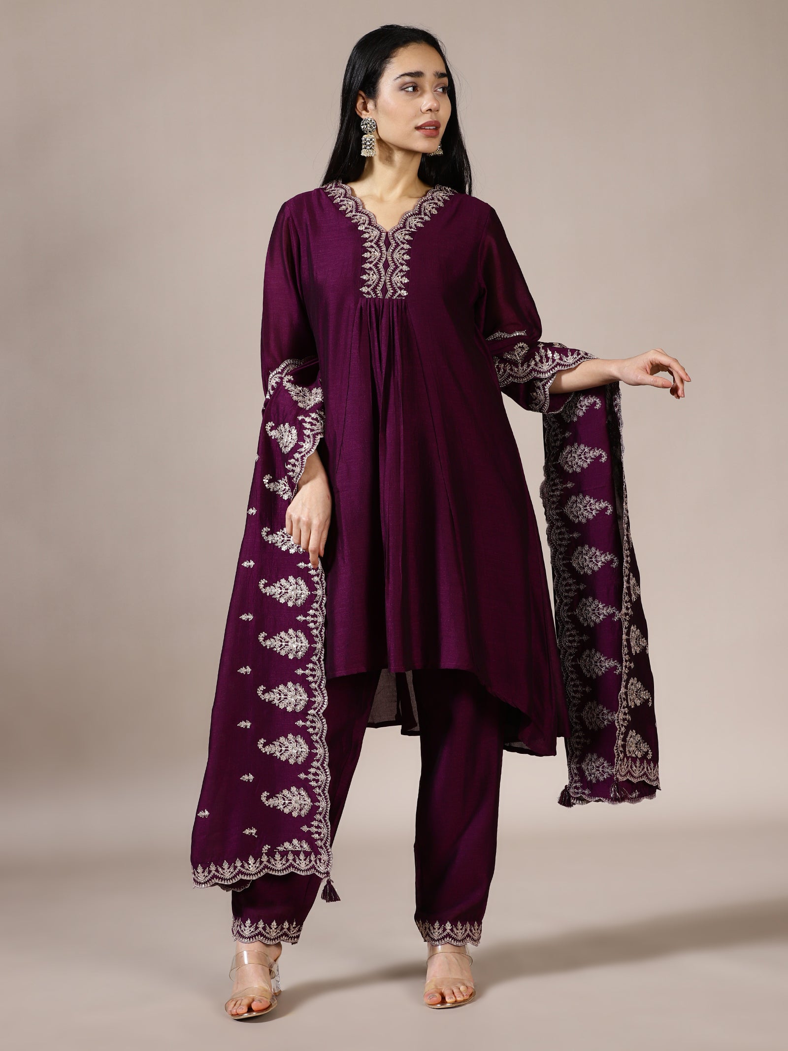 Plum Purple Embroidered Suit Set
